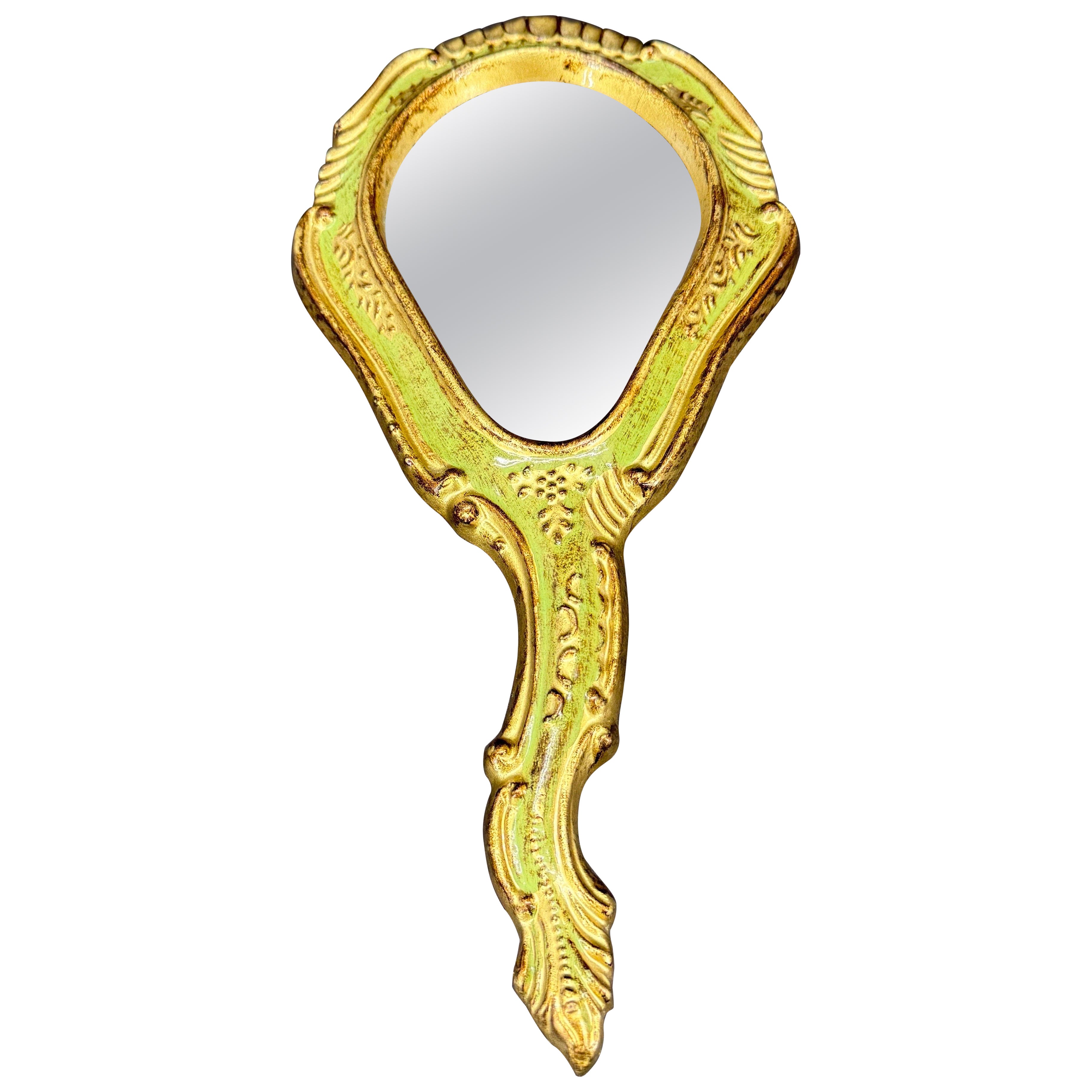 Mid-Century Italian Florentine Gilt Wood Vanity Hand Mirror For Sale