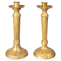 Mid Century Italian Florentine Giltwood Candlesticks, A Pair