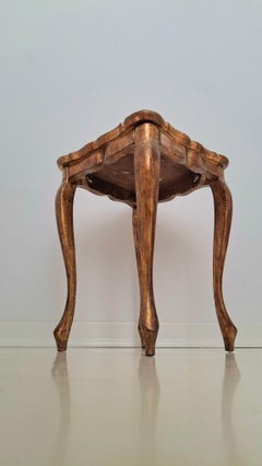 Mid-Century Italian Florentine Giltwood Side Table with Hand-Painted Floral Meda