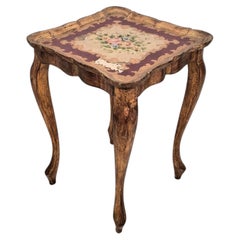 Mid-Century Italian Florentine Giltwood Side Table with Hand-Painted Floral Meda