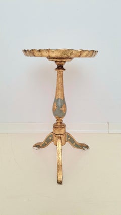 Mid-Century Italian Florentine Giltwood Tripod Martini Table in Sage & Gold