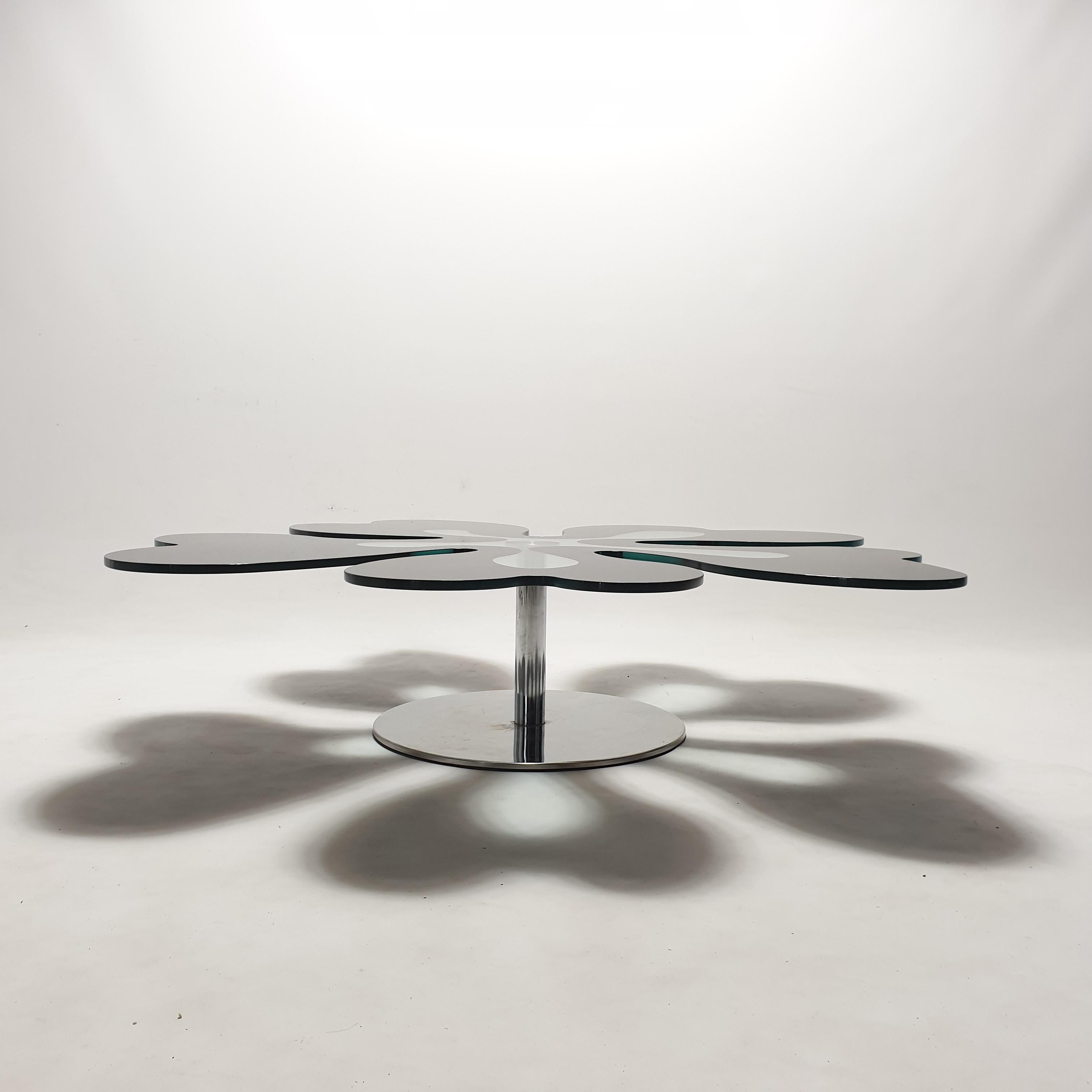 Italienischer Blumentisch aus Chrom und Glas aus der Mitte des Jahrhunderts, 1980er Jahre im Angebot 5