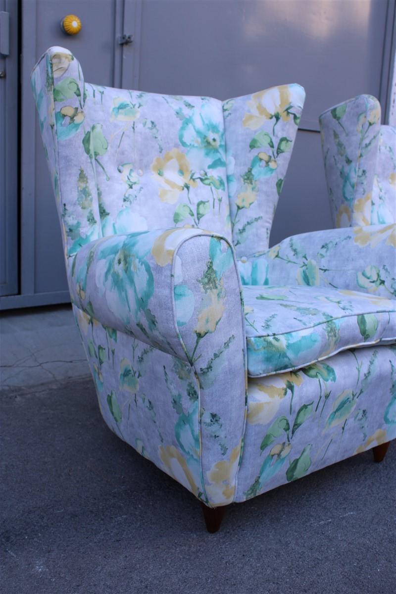 Mid-Century Italian Flowers Pair of Armchairs Paolo Buffa Multicolor Bergeres For Sale 4