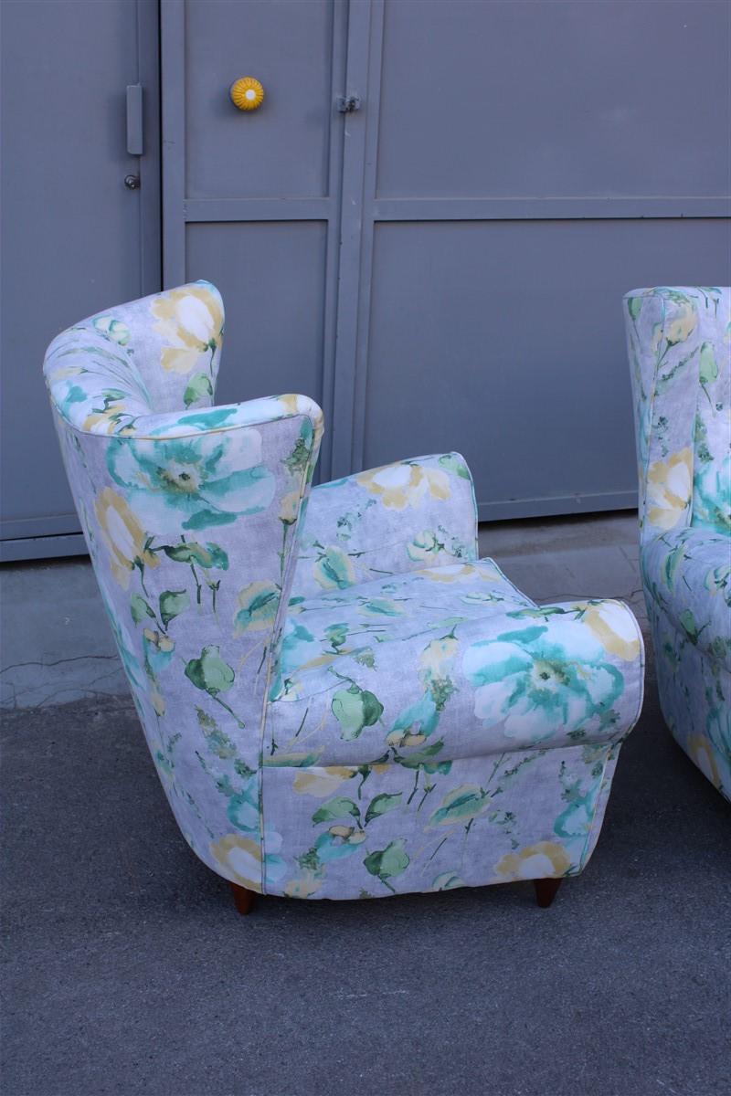 Mid-Century Italian Flowers Pair of Armchairs Paolo Buffa Multicolor Bergeres For Sale 6