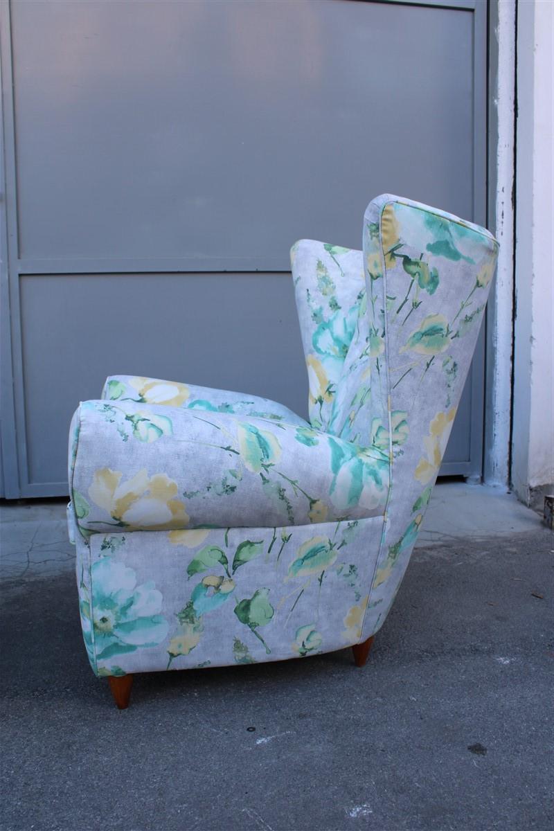 Mid-Century Italian Flowers Pair of Armchairs Paolo Buffa Multicolor Bergeres For Sale 8