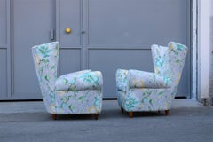 Mid-Century Italian Flowers Pair of Armchairs Paolo Buffa Multicolor Bergeres