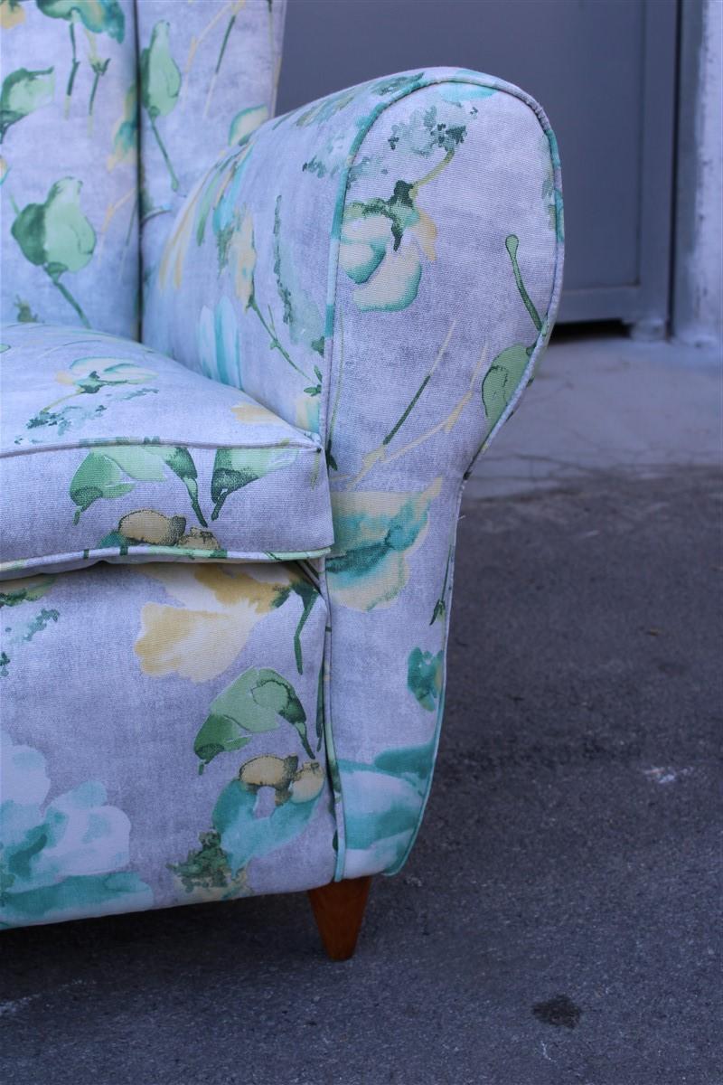 Fabric Mid-Century Italian Flowers Pair of Armchairs Paolo Buffa Multicolor Bergeres For Sale