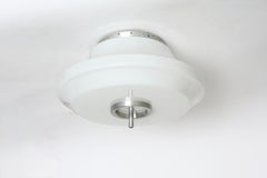 Mid Century Italian Flush Mount Ceiling Light, Opaline Glass, 1960s