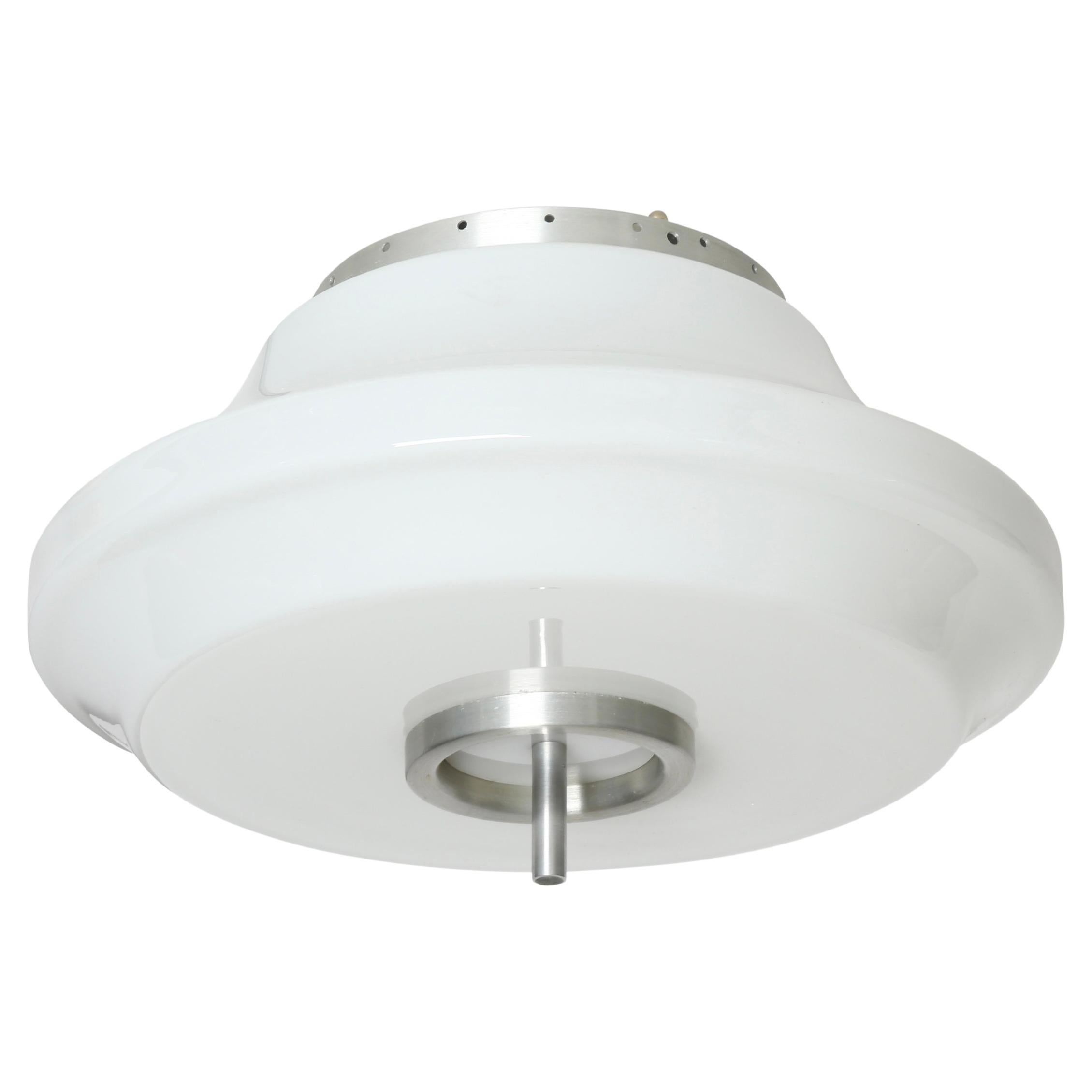 Mid Century Italian Flush Mount Ceiling Light, Opaline Glass, 1960s For Sale
