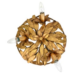 Mid Century Italian Flush Mount Gilt Iron