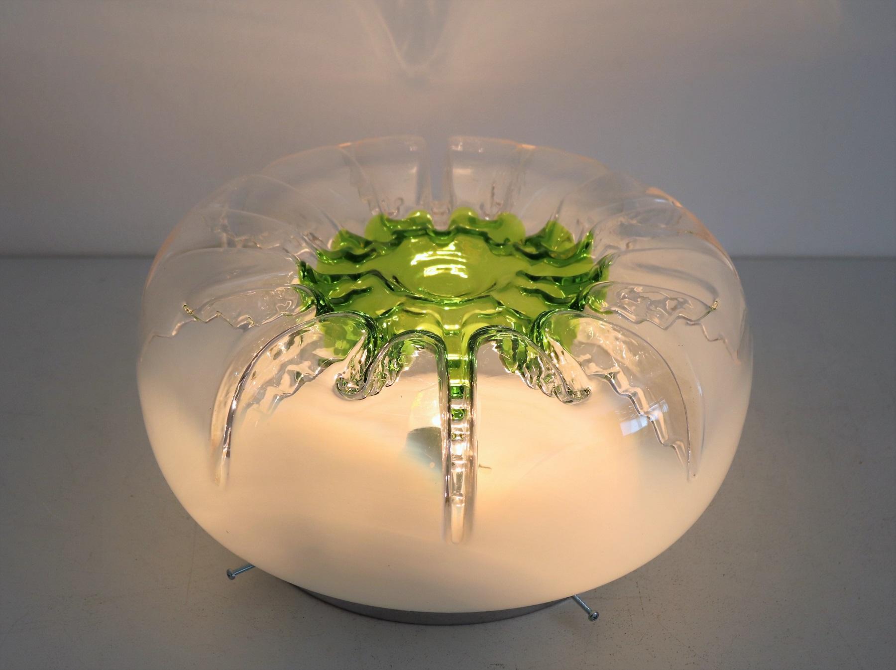 Late 20th Century Mid-Century Italian Flush Mount Light or Wall Sconce in Murano Glass, 1970s For Sale