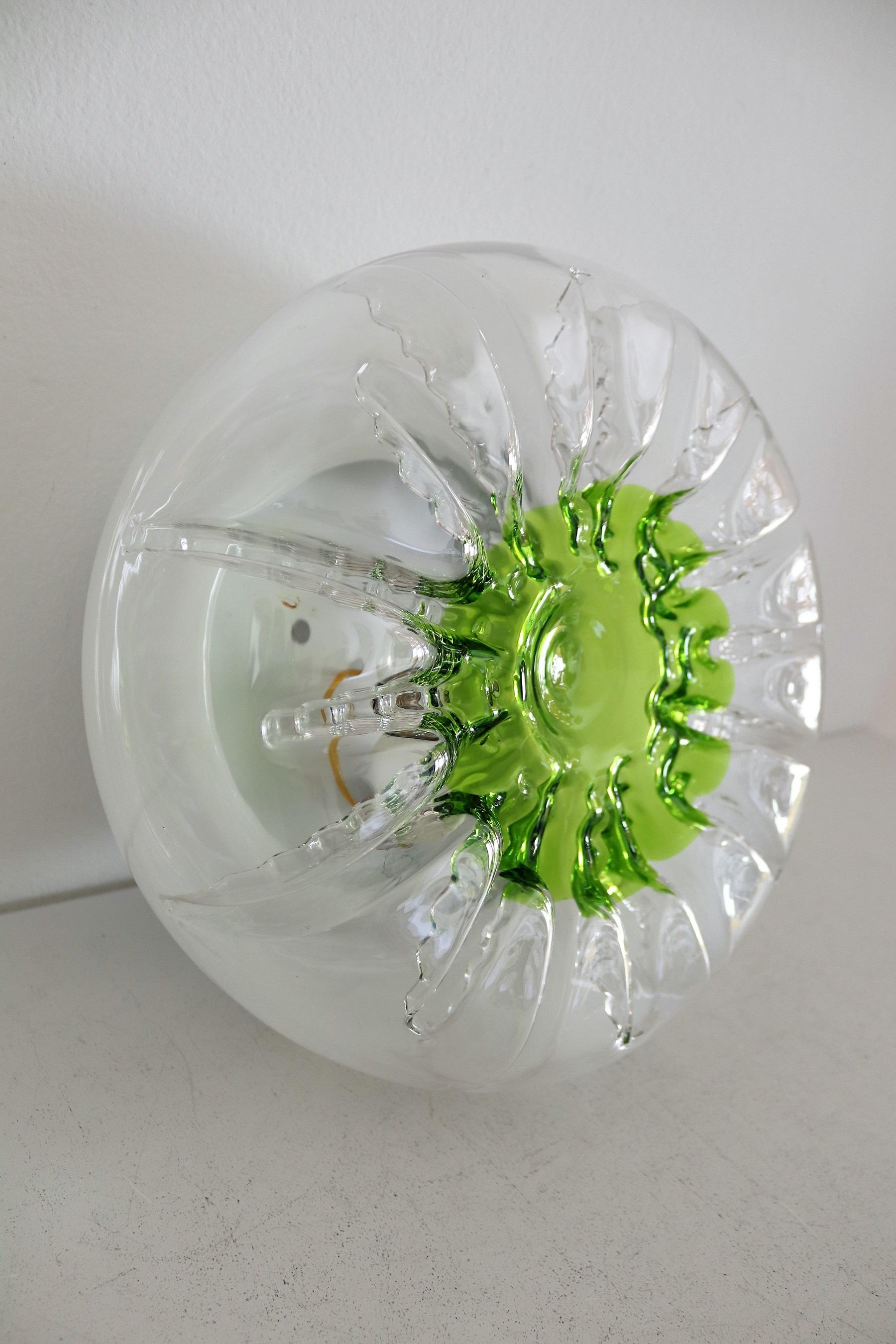 Mid-Century Italian Flush Mount Light or Wall Sconce in Murano Glass, 1970s For Sale 2