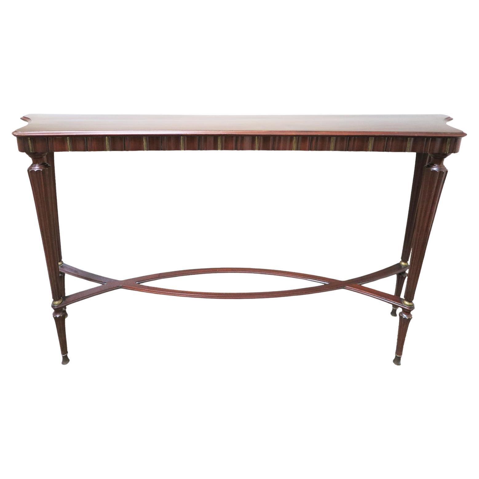 Mid-Century Italian Fluted Console in Mahogany For Sale
