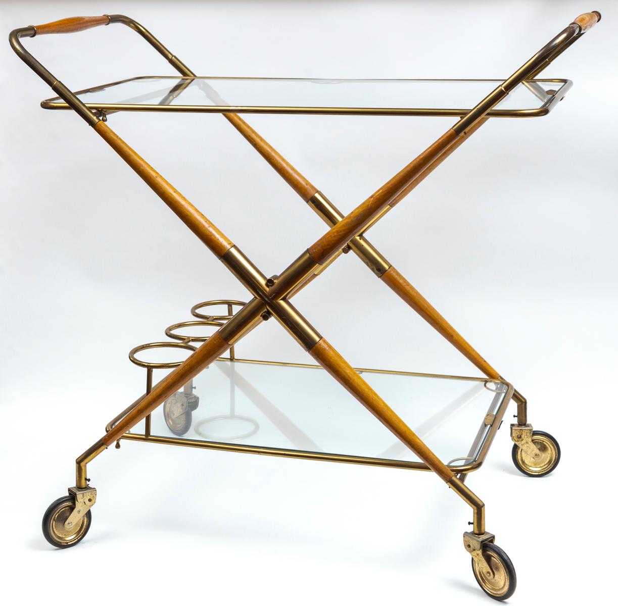 Italiano Carrello da bar in ottone Foldes di Cesare Lacca, metà del secolo scorso in vendita