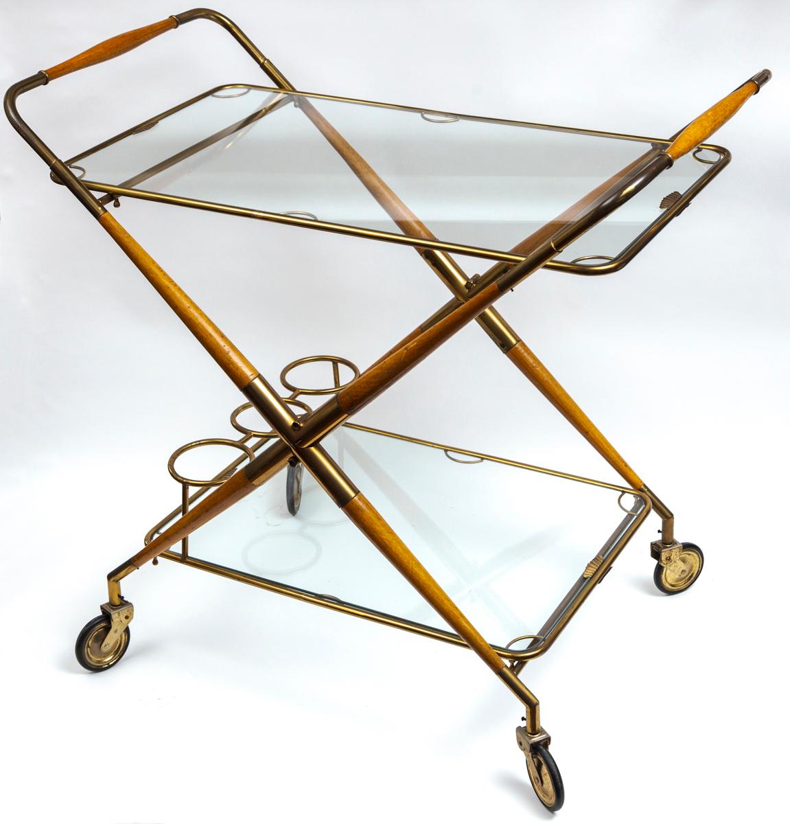 Faggio Carrello da bar in ottone Foldes di Cesare Lacca, metà del secolo scorso in vendita