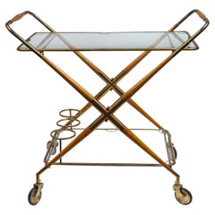 Mid Century Italienisch Folding Messing Bar Cart von Cesare Lacca