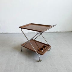 Midcentury Italian Folding Plastic and Chromed Metal Bar Cart, c 1960s