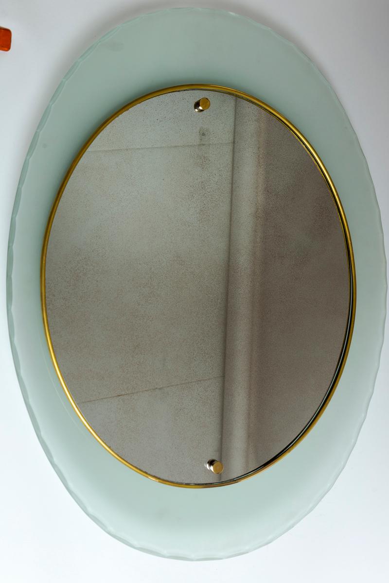 Mid-Century Modern Mid Century Italian Fontana Style Oval Curved Mirror For Sale