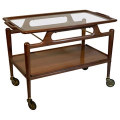 Mid Century Italian Food Trolley with Glass Shelf and Wheels