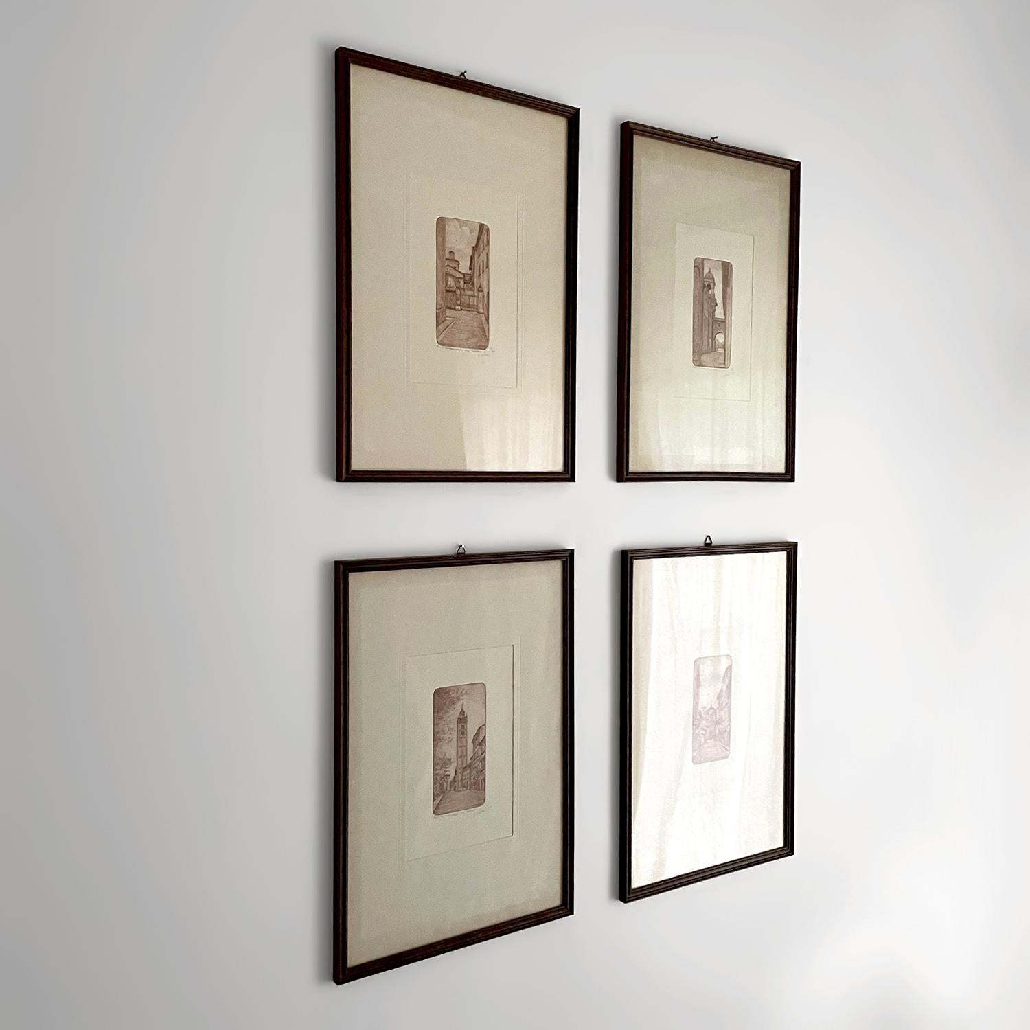 Cuadros de arte italiano de mediados de siglo de Carpi - Lote de 4 Vidrio en venta