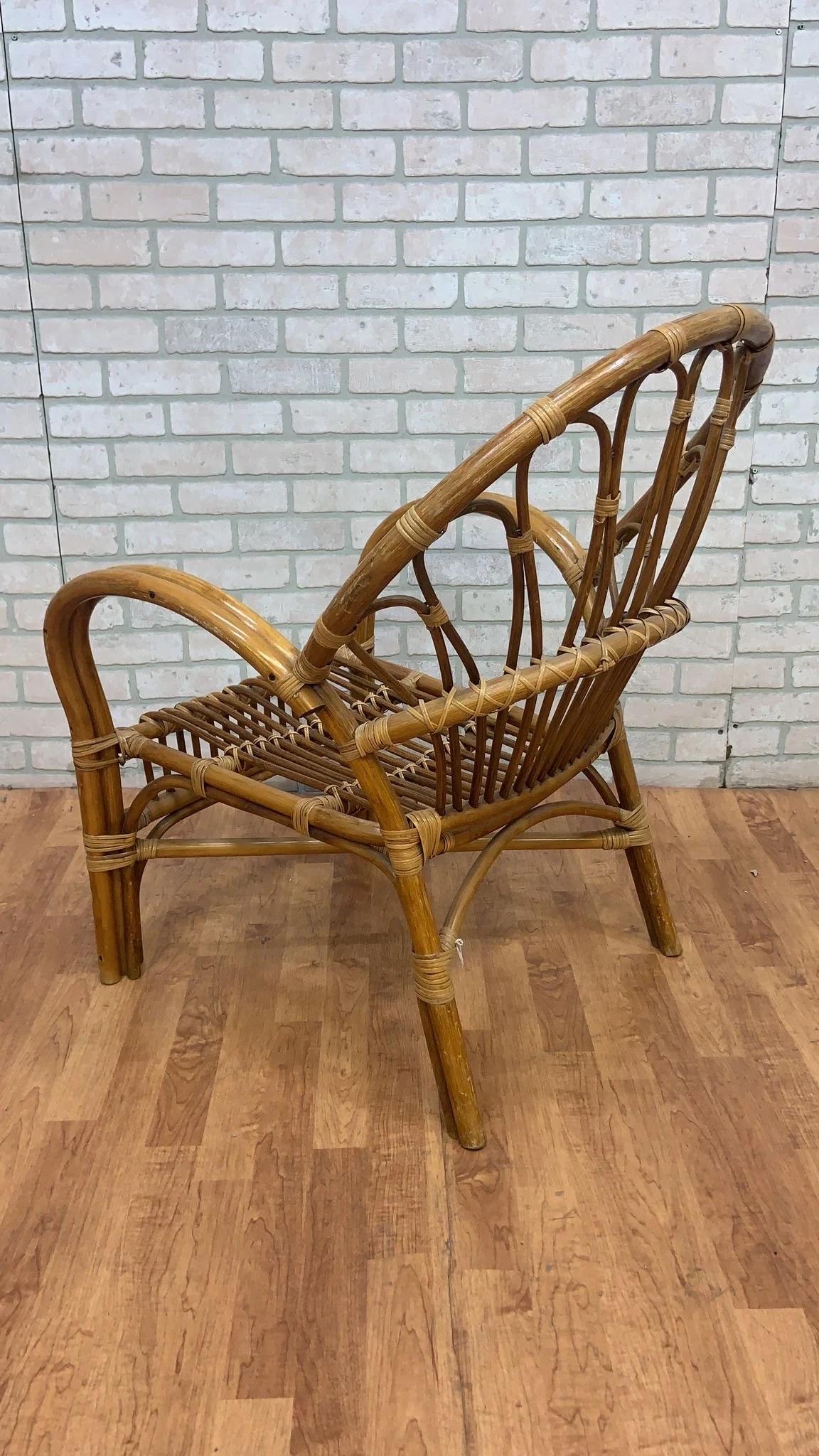 Mid Century Italian Franco Albini Style Rattan & Bamboo Loveseat Sofa, Chair, and Pair of Side Tables - 4 Piece Set 

This rattan and bamboo patio furniture set would be ideal for your rustic or coastal space. Featuring a love-seat sofa, chair and