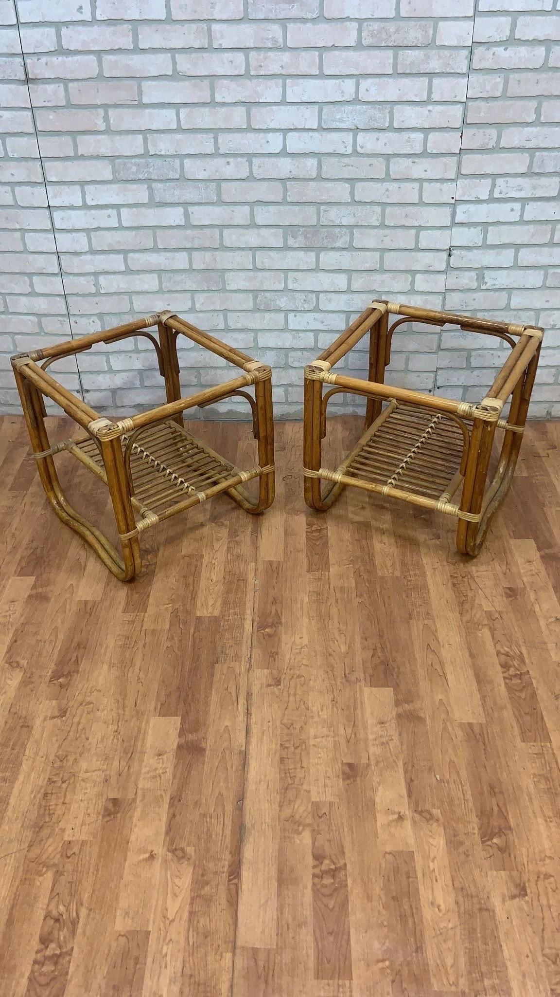 Bamboo Mid Century Italian Franco Albini Style Sofa, Chair, & Side Tables- 4 piece