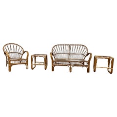 Vintage Mid Century Italian Franco Albini Style Sofa, Chair, & Side Tables- 4 piece