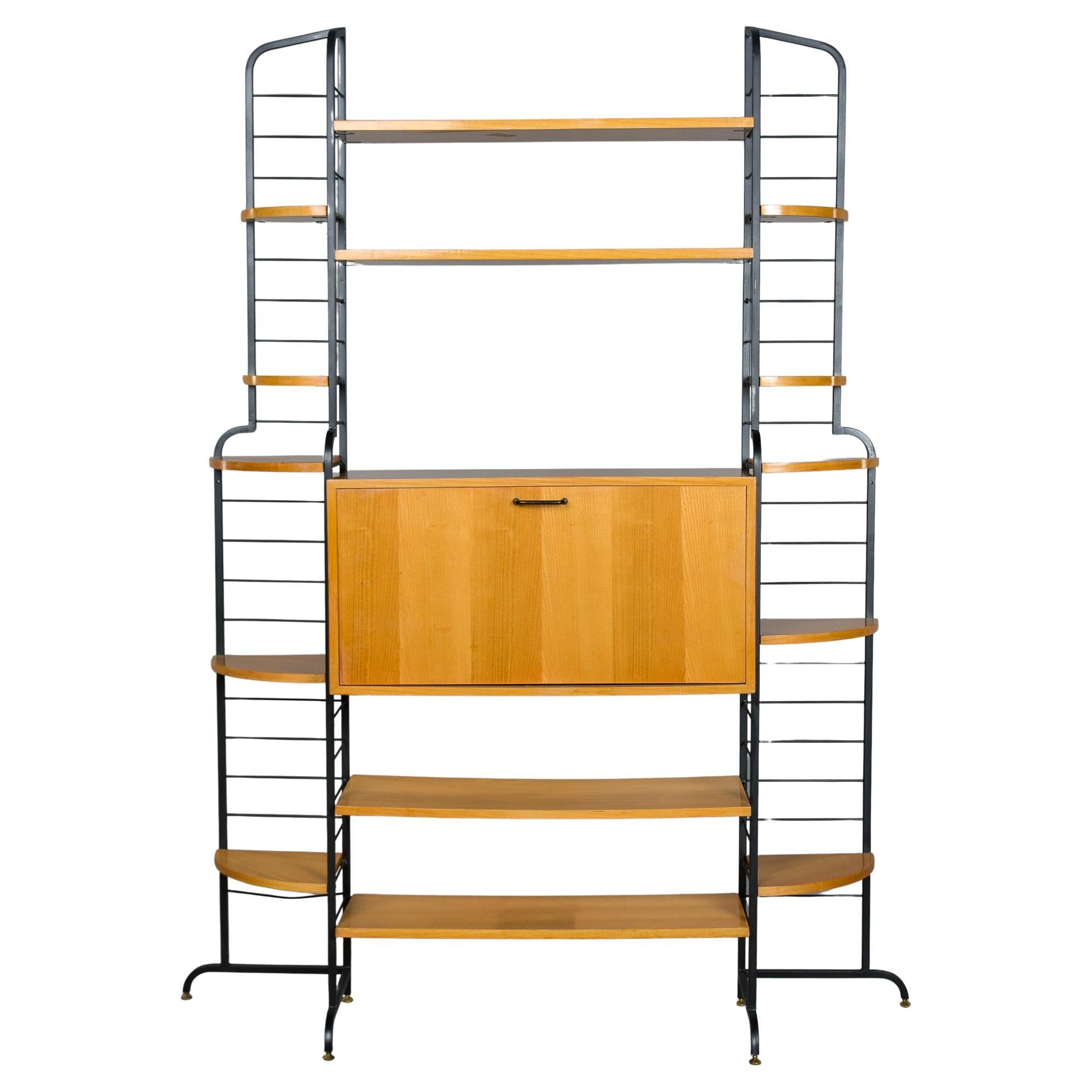 Mueble Estantería Mid Century Italian Free Standing Metal Rubio y Negro en venta