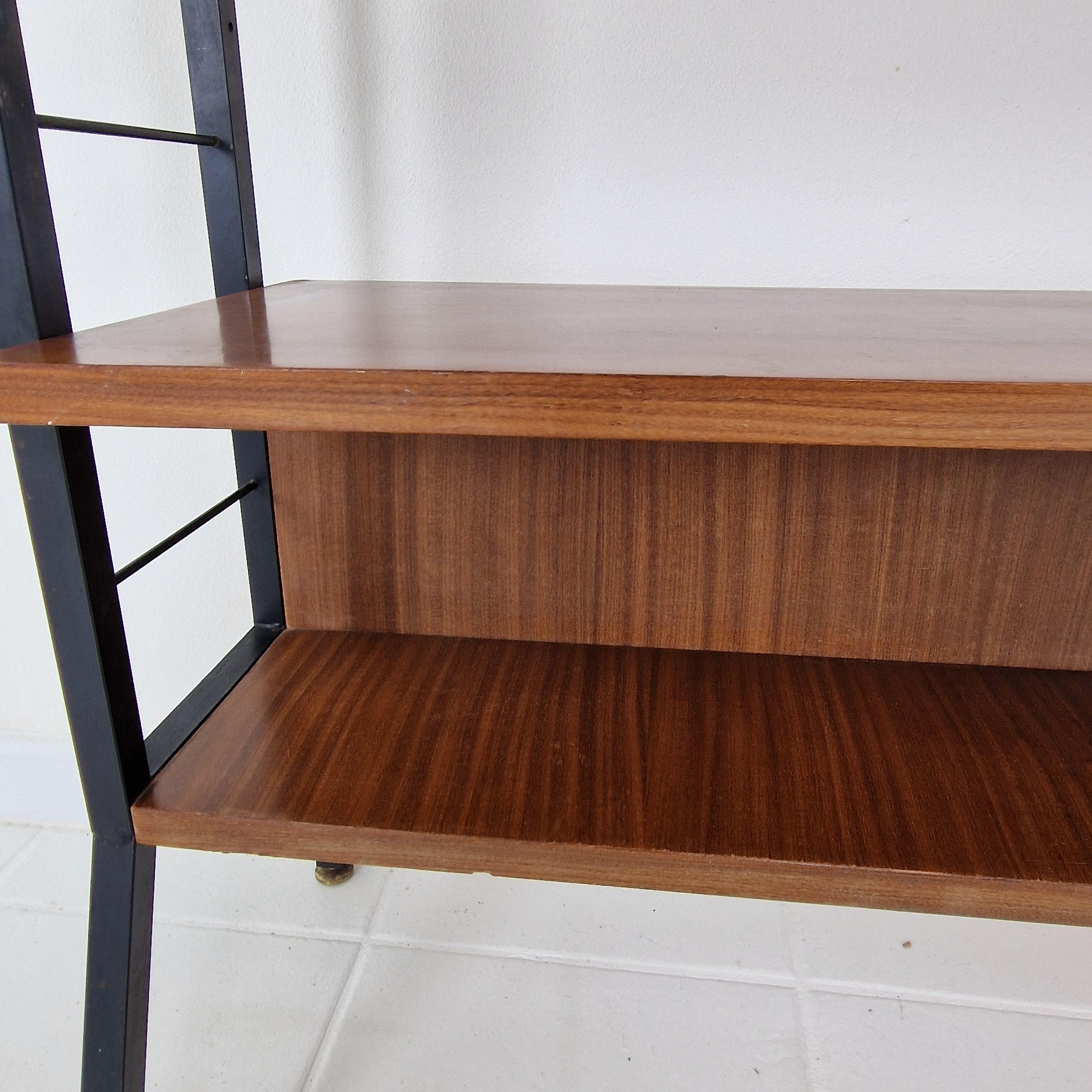 Mid Century Italian Free Standing Teak Shelving Unit, 1950's For Sale 11