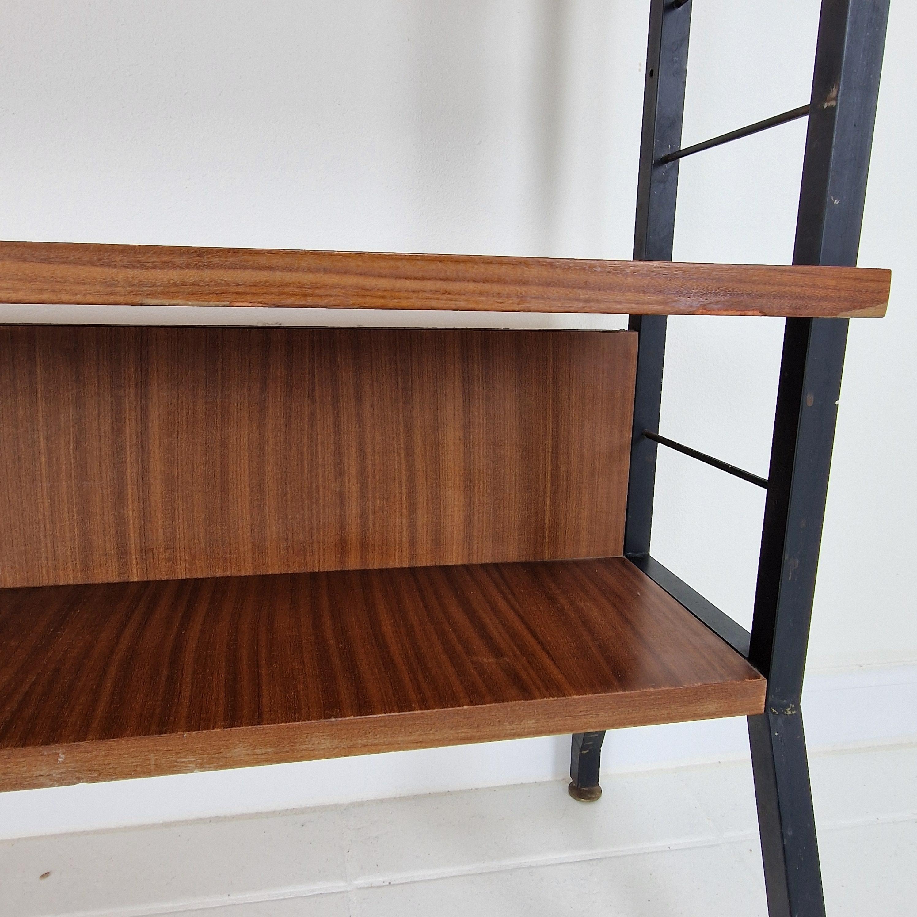 Mid Century Italian Free Standing Teak Shelving Unit, 1950's For Sale 12