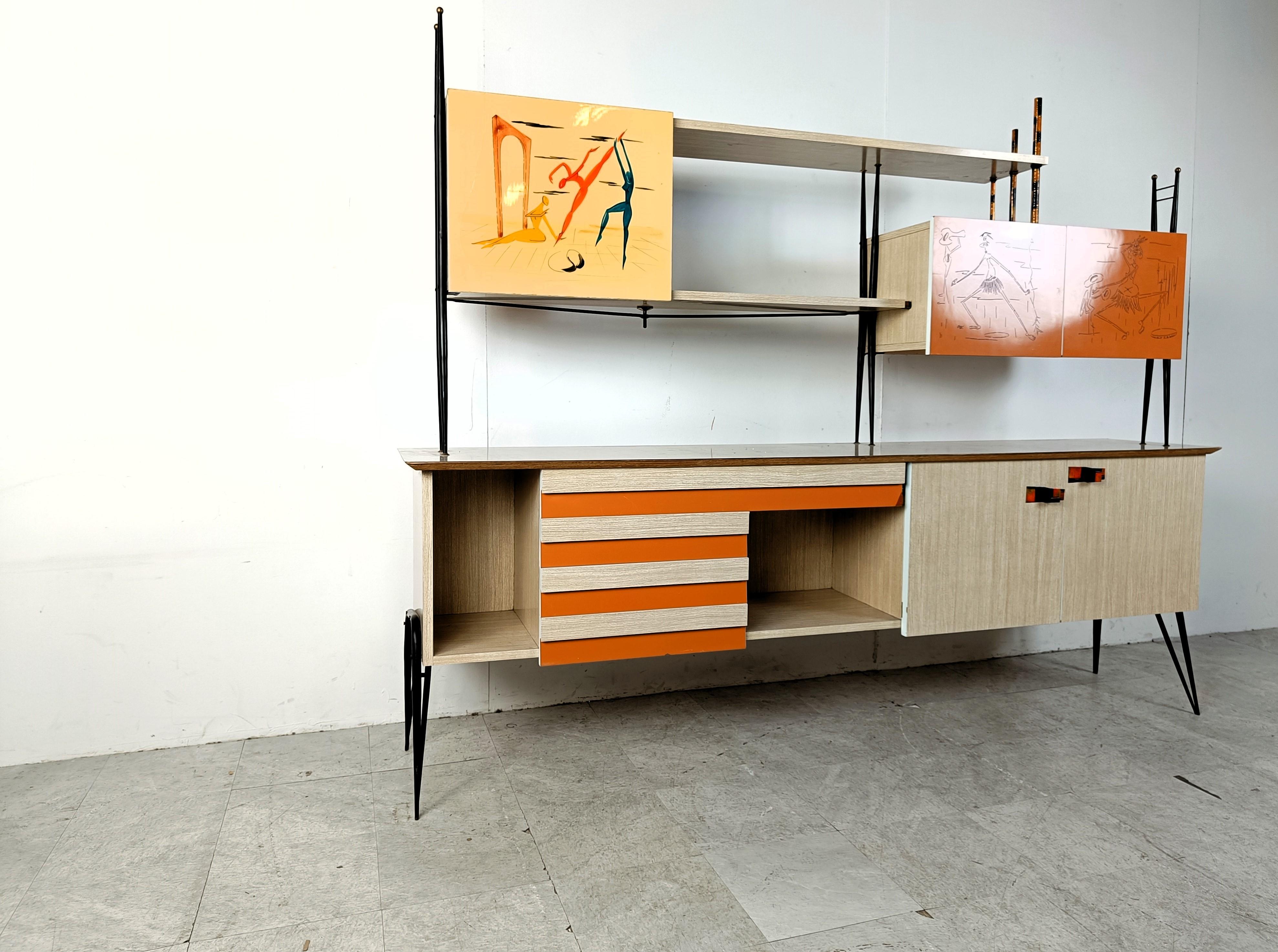 Mid-20th Century Mid century italian free standing wall unit, 1950s For Sale
