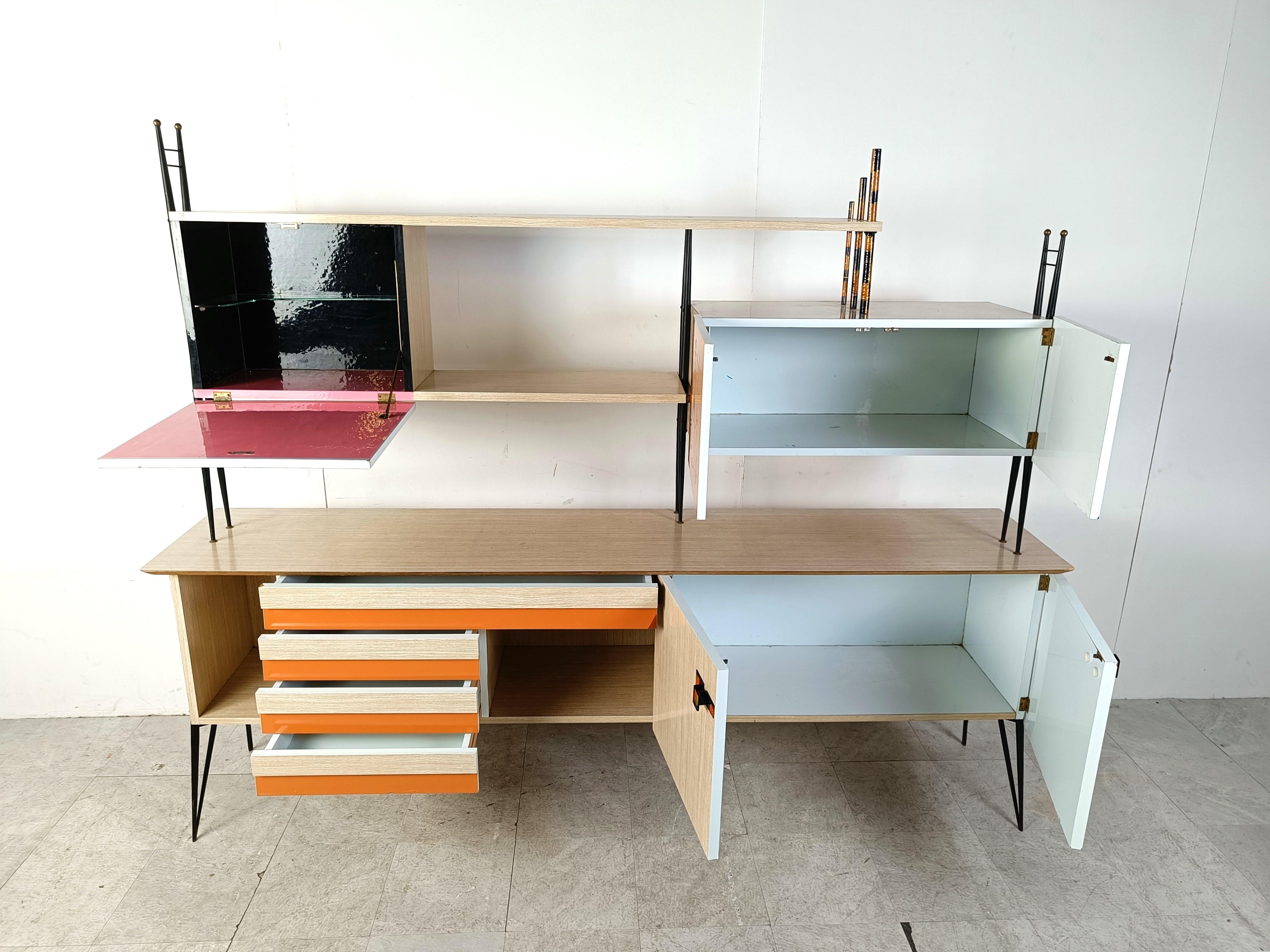 Metal Mid century italian free standing wall unit, 1950s For Sale