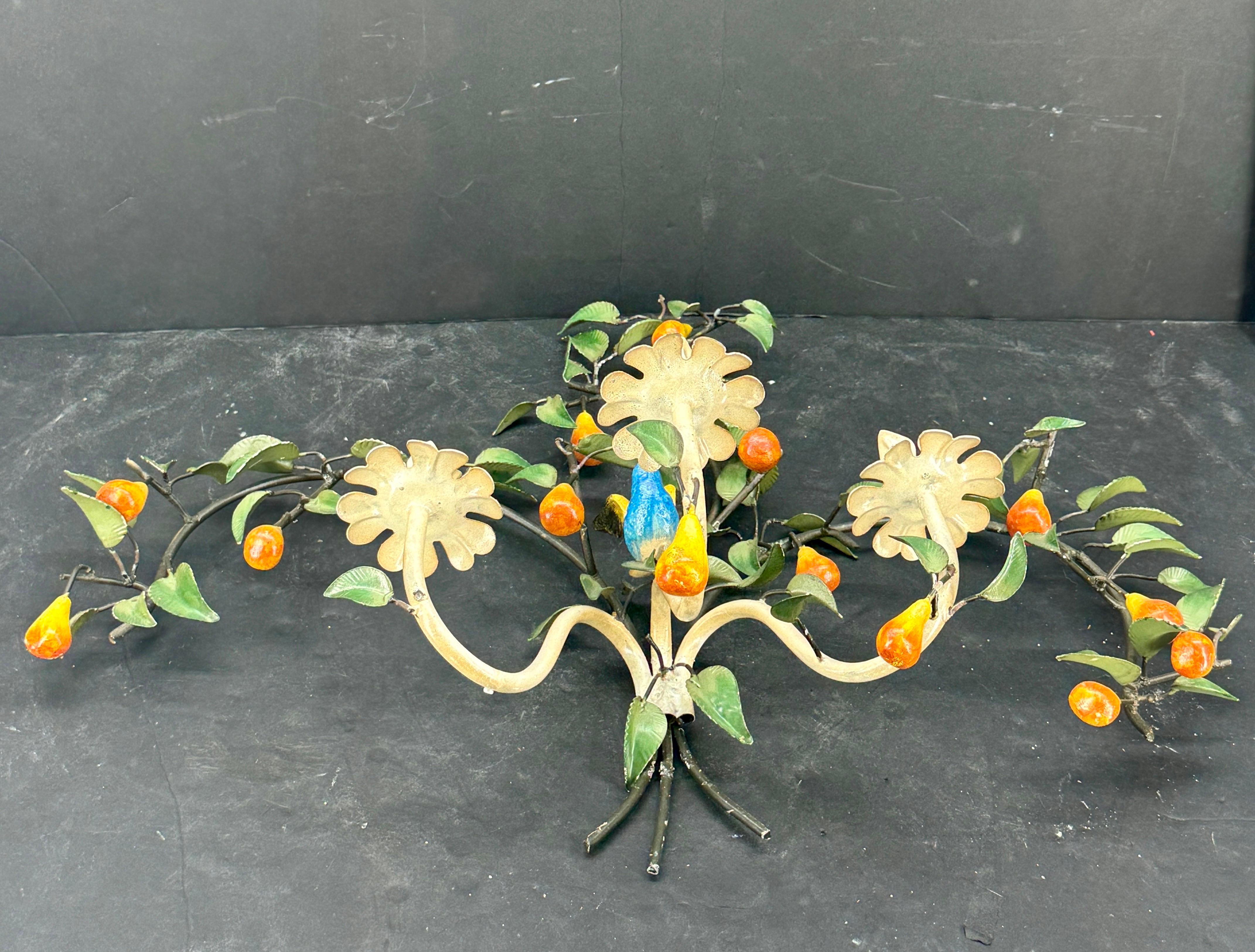Italienische Obst- und Vogelkerzen-Wandleuchter aus Metall aus der Jahrhundertmitte im Angebot 5