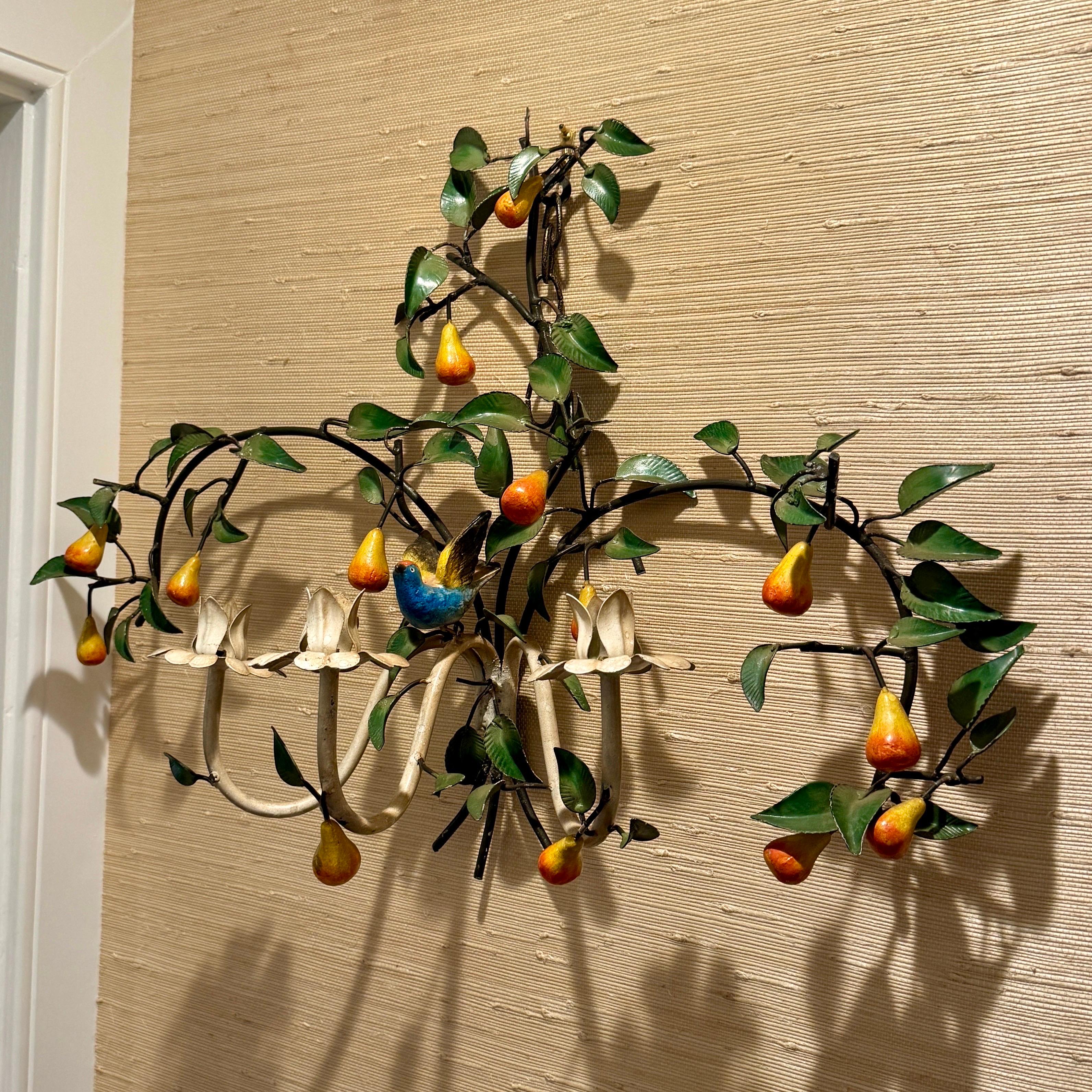 Italienische Obst- und Vogelkerzen-Wandleuchter aus Metall aus der Jahrhundertmitte im Angebot 10
