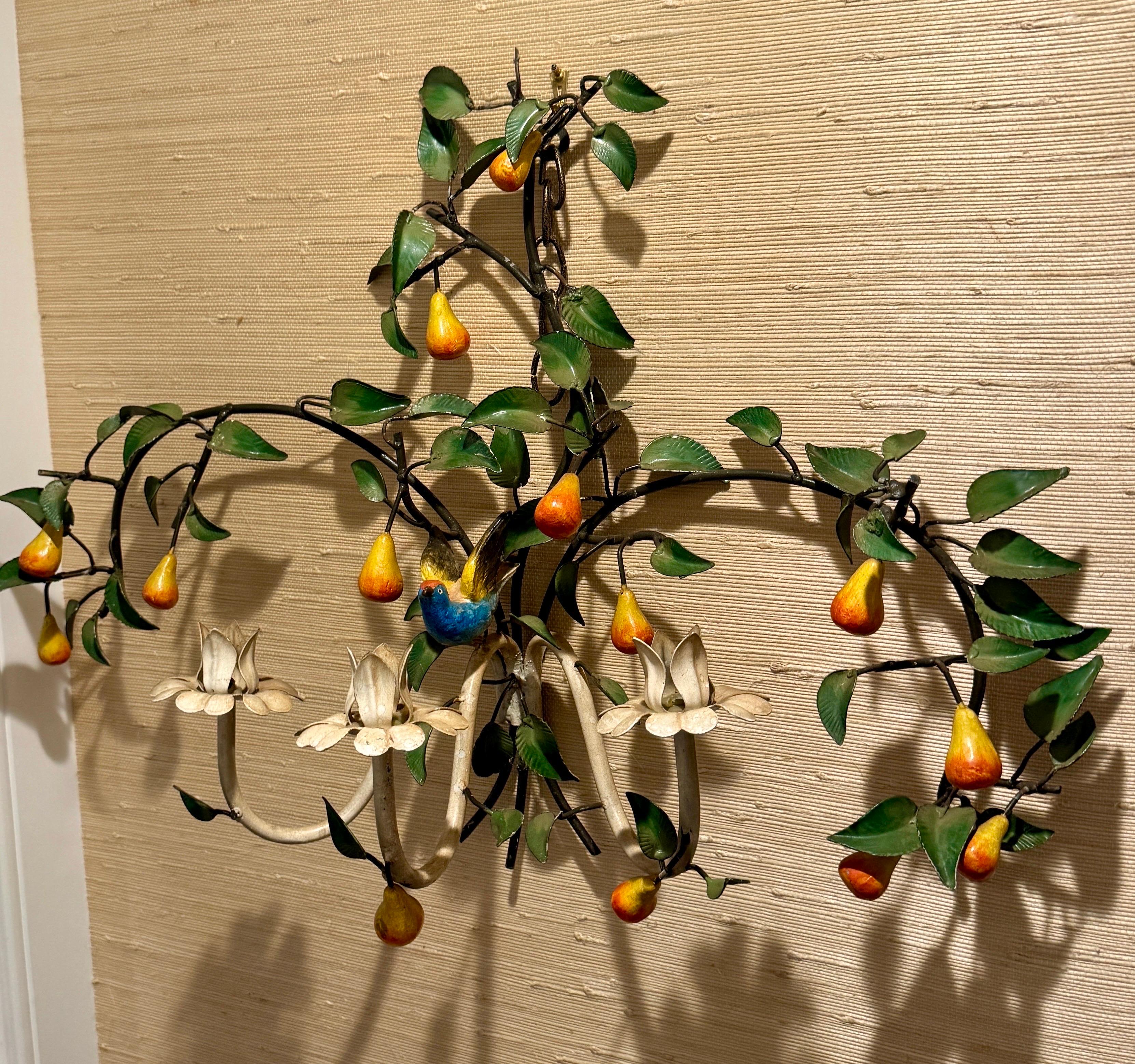 Italienische Obst- und Vogelkerzen-Wandleuchter aus Metall aus der Jahrhundertmitte im Angebot 13