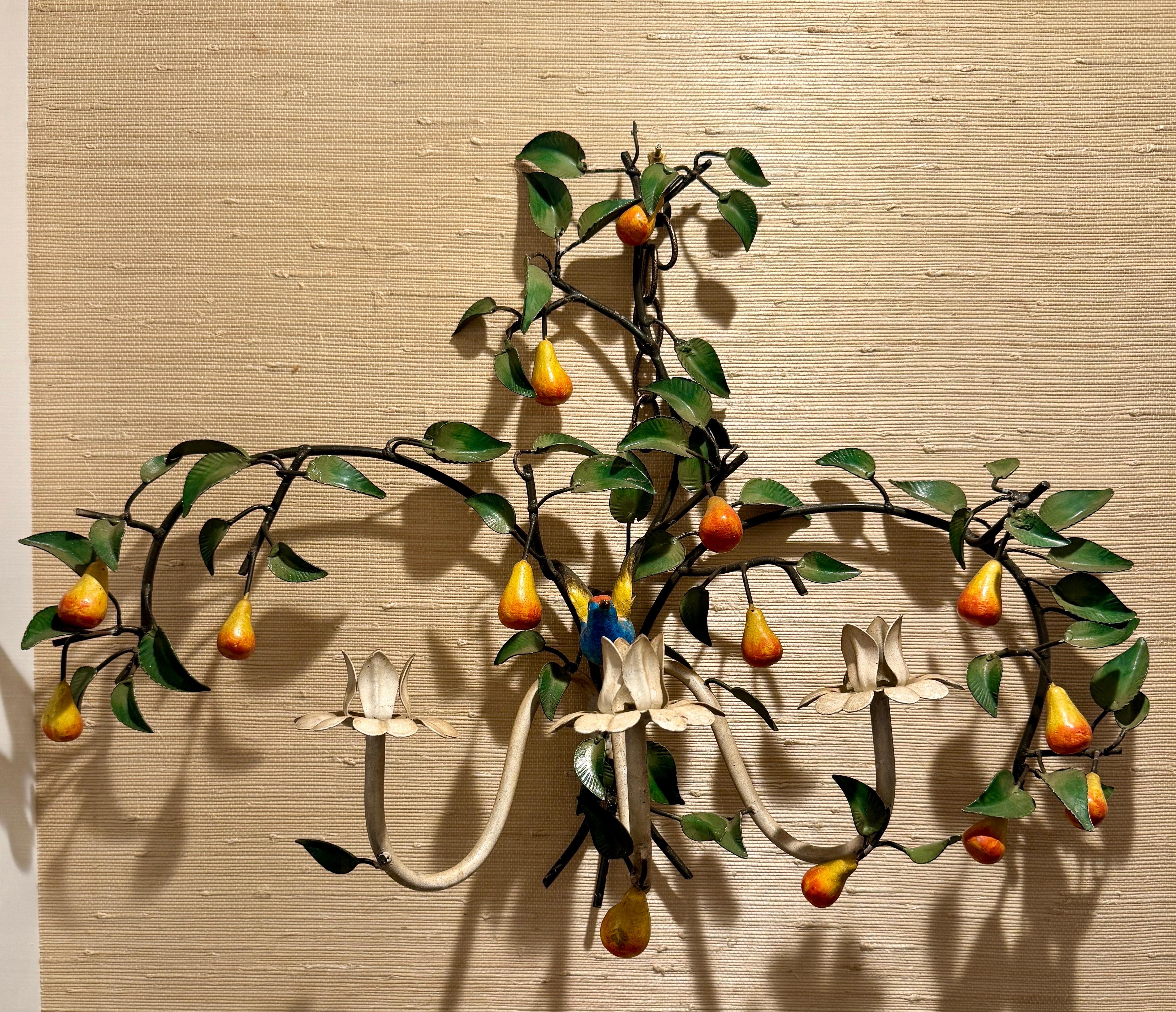 Italienische Obst- und Vogelkerzen-Wandleuchter aus Metall aus der Jahrhundertmitte im Angebot 14