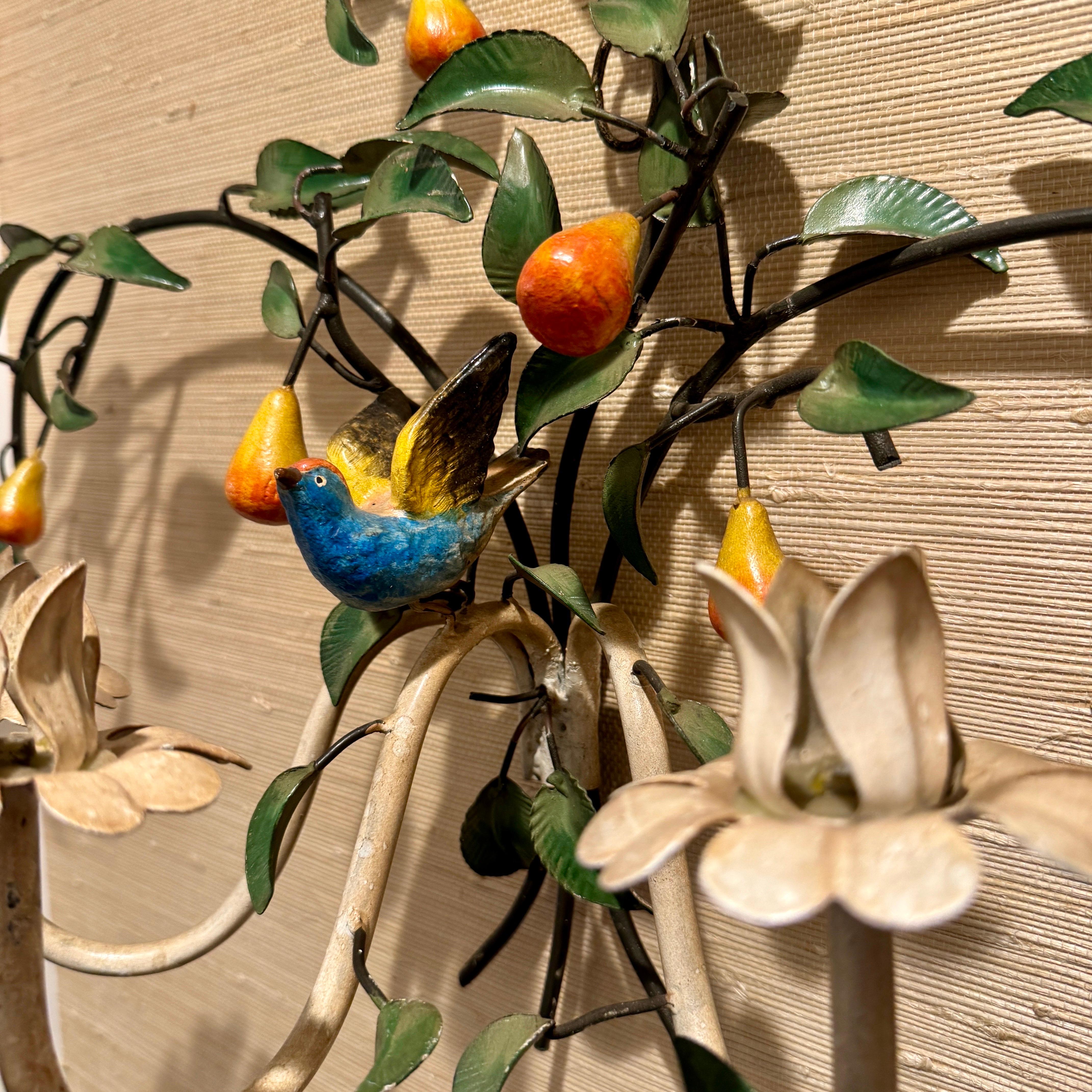 Italienische Obst- und Vogelkerzen-Wandleuchter aus Metall aus der Jahrhundertmitte im Angebot 15