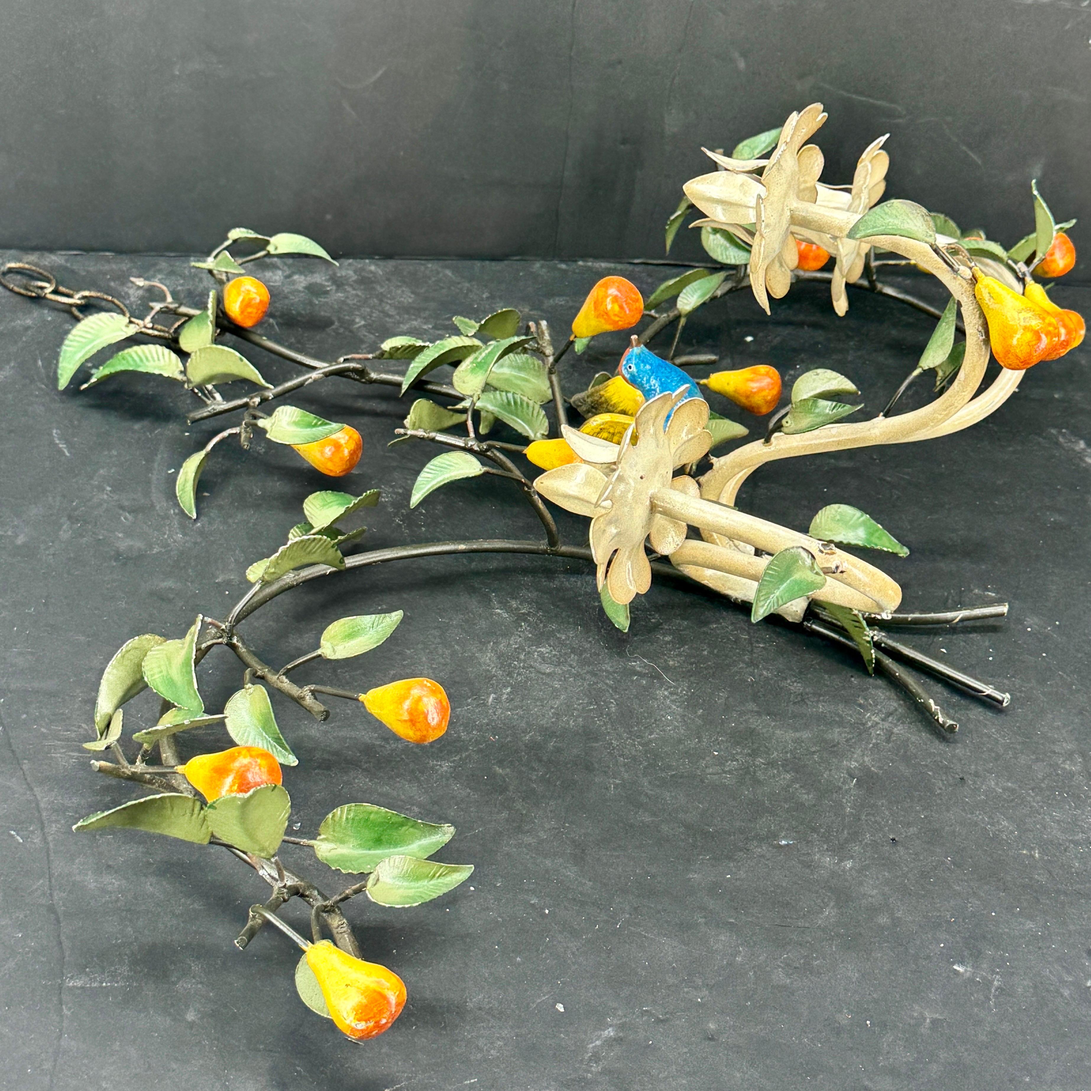 Italienische Obst- und Vogelkerzen-Wandleuchter aus Metall aus der Jahrhundertmitte im Angebot 4