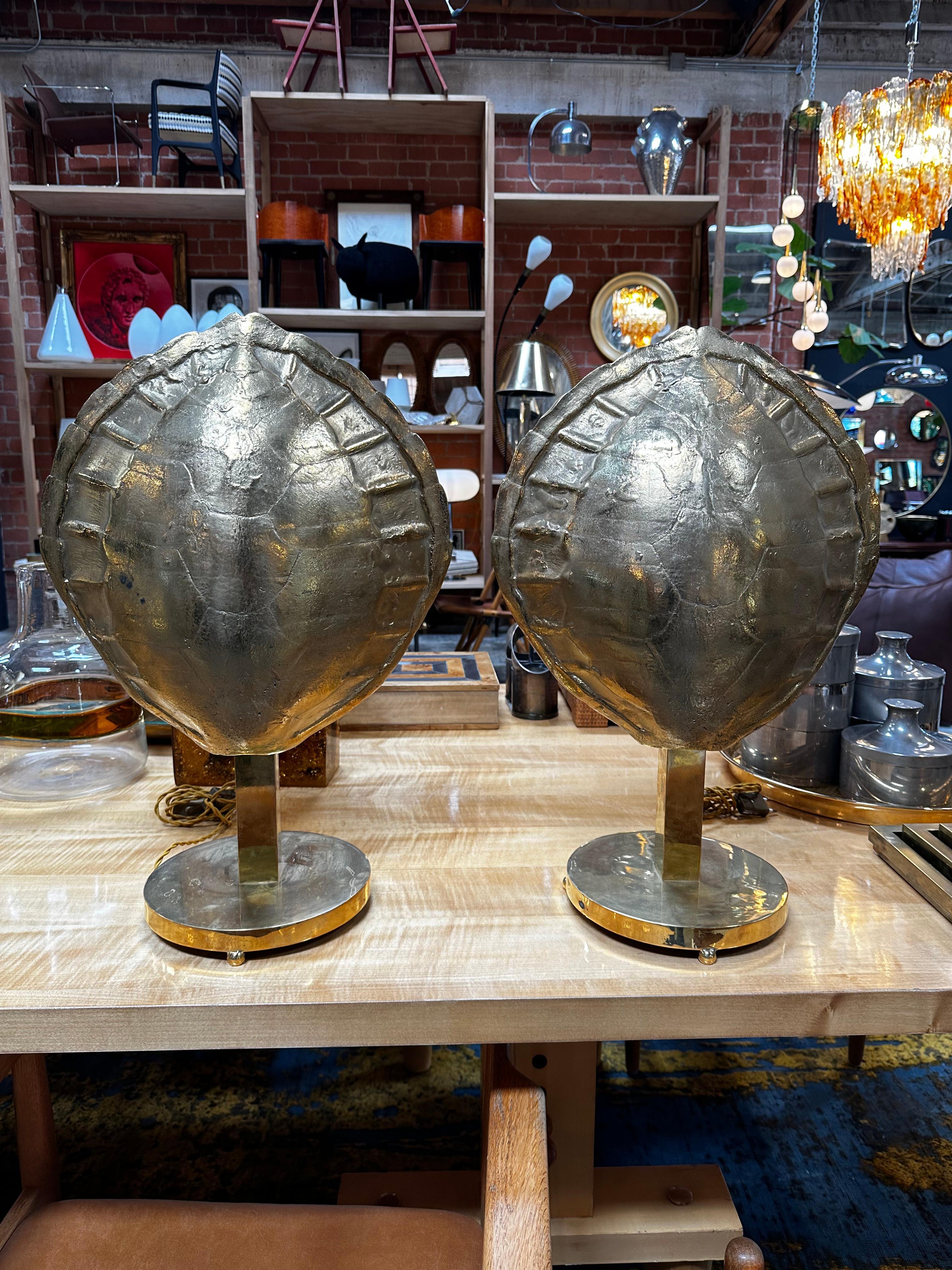 Mid-20th Century Midcentury Italian Fully Brass Shell Table Lamps 1960s For Sale