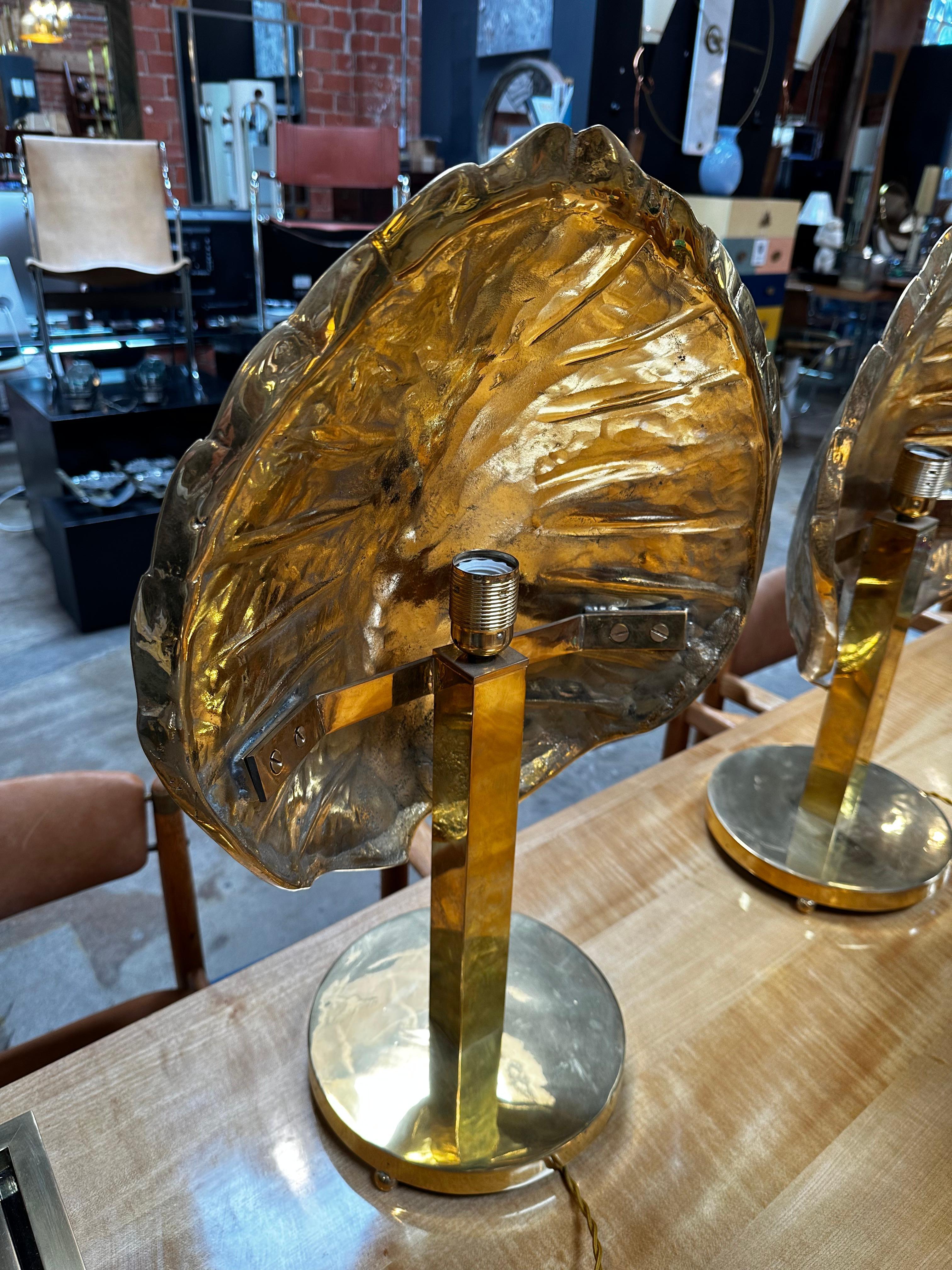 Midcentury Italian Fully Brass Shell Table Lamps 1960s For Sale 3