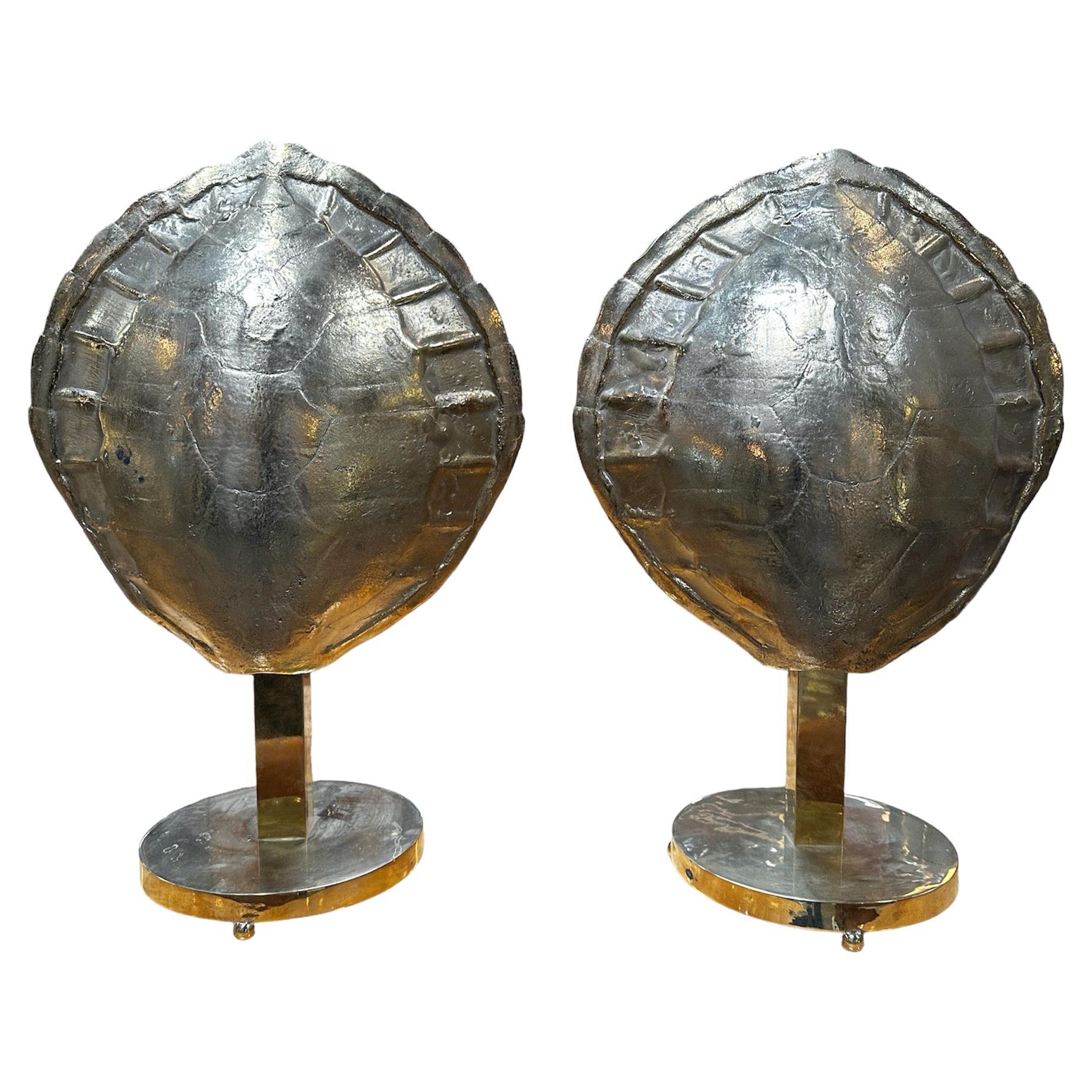 Midcentury Italian Fully Brass Shell Table Lamps 1960s For Sale