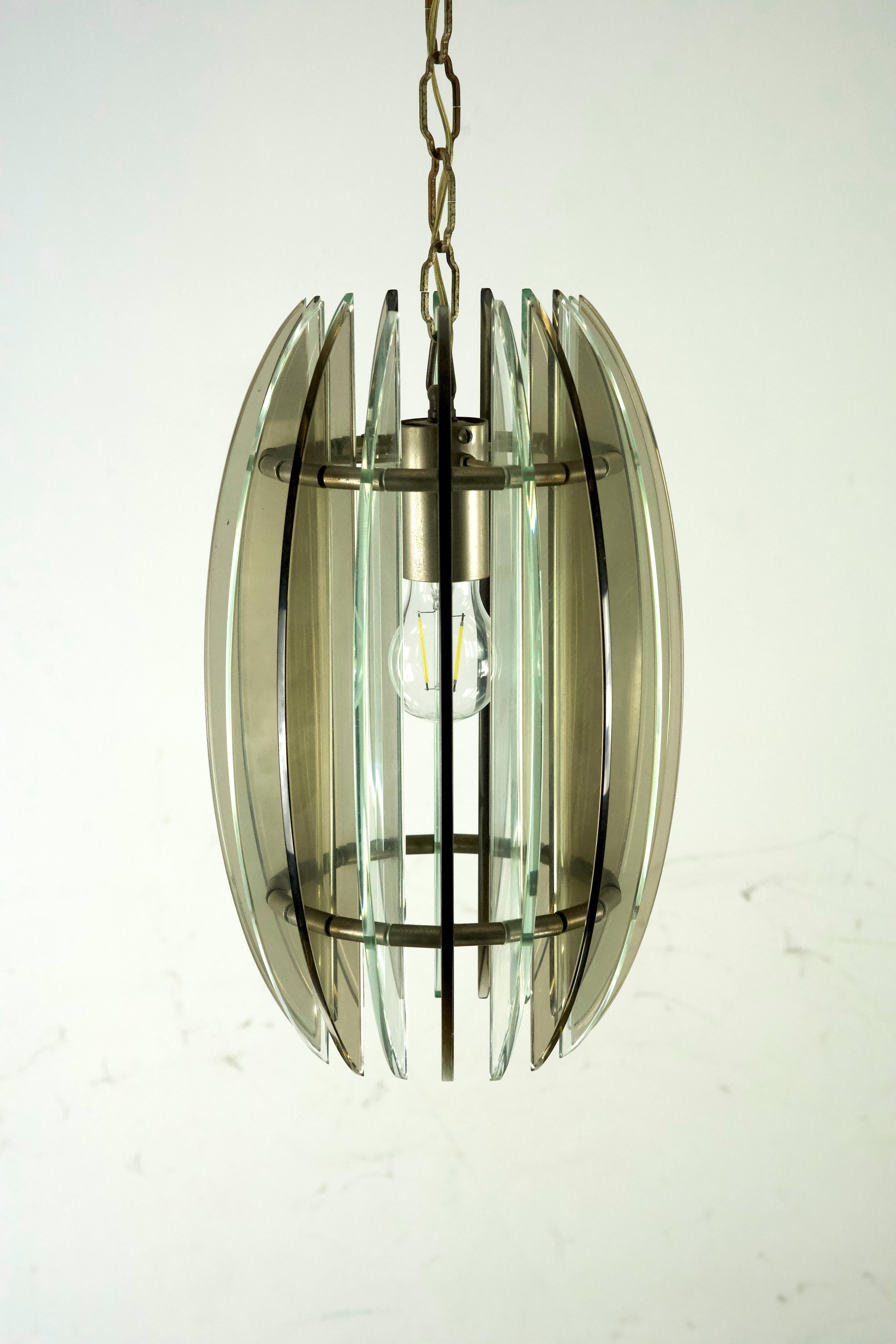 Mid-Century Italian fume and clear thick glass chandelier by Veca. Italy 1960s For Sale 4