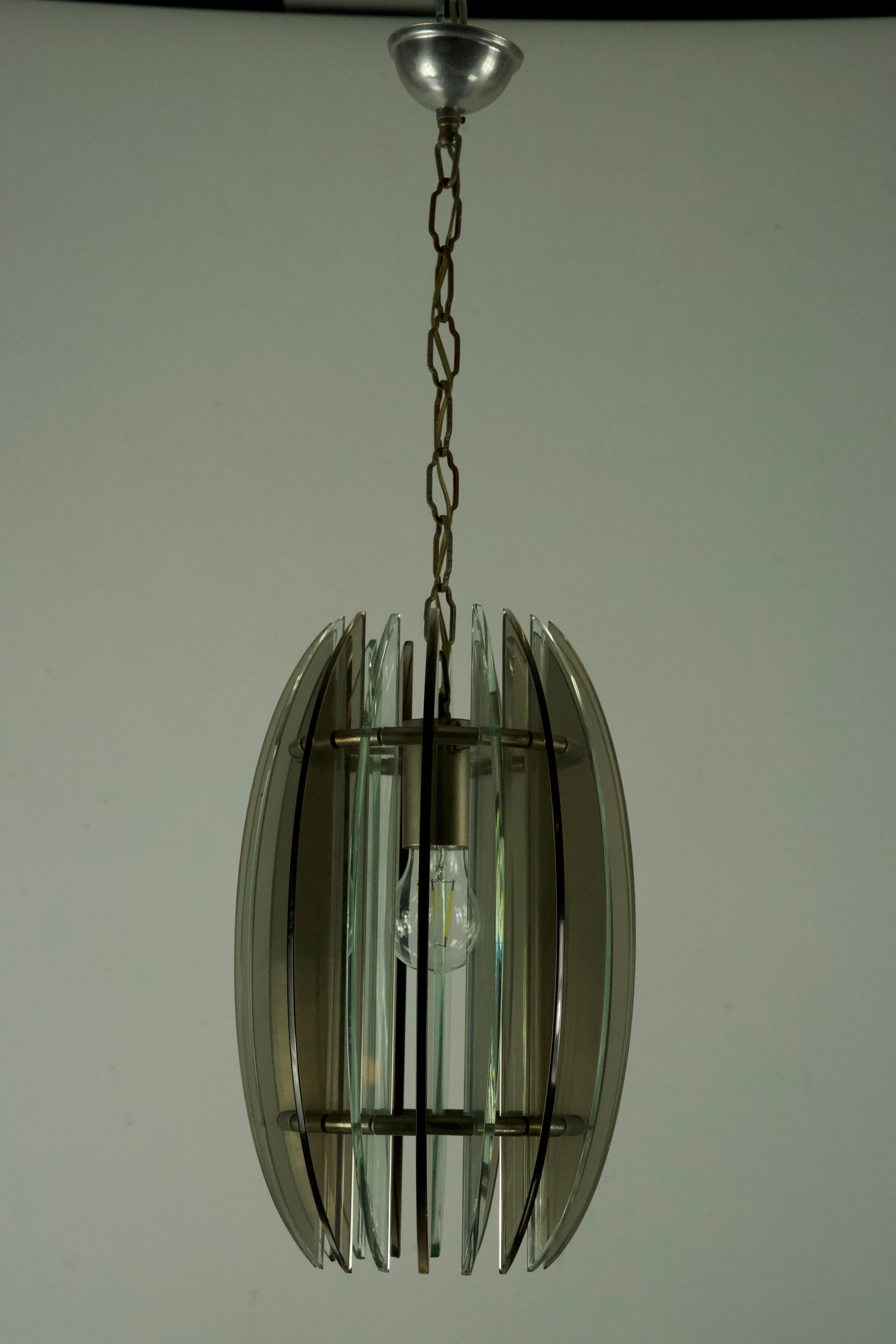 20th Century Mid-Century Italian fume and clear thick glass chandelier by Veca. Italy 1960s For Sale