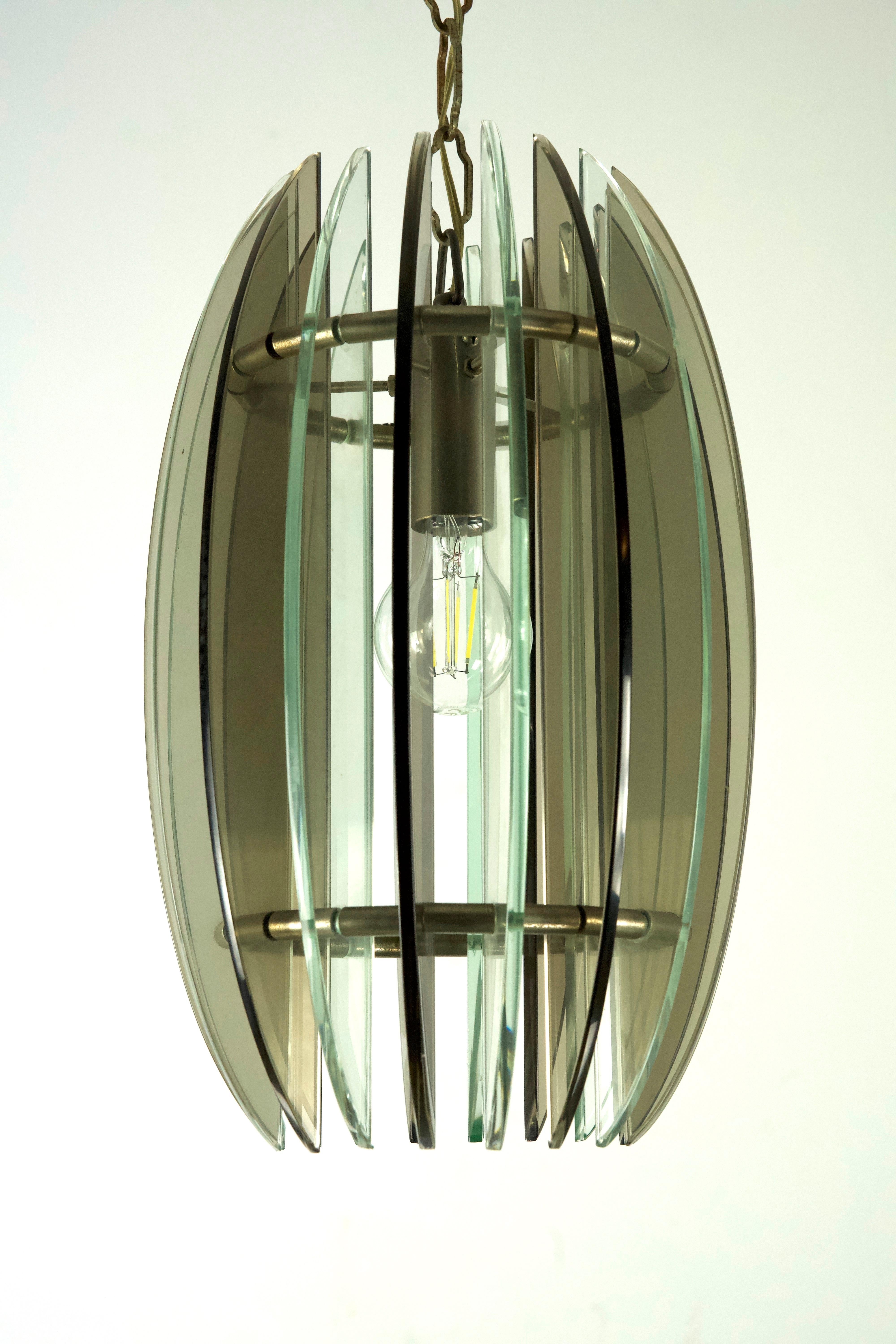 Mid-Century Italian fume and clear thick glass chandelier by Veca. Italy 1960s For Sale 1