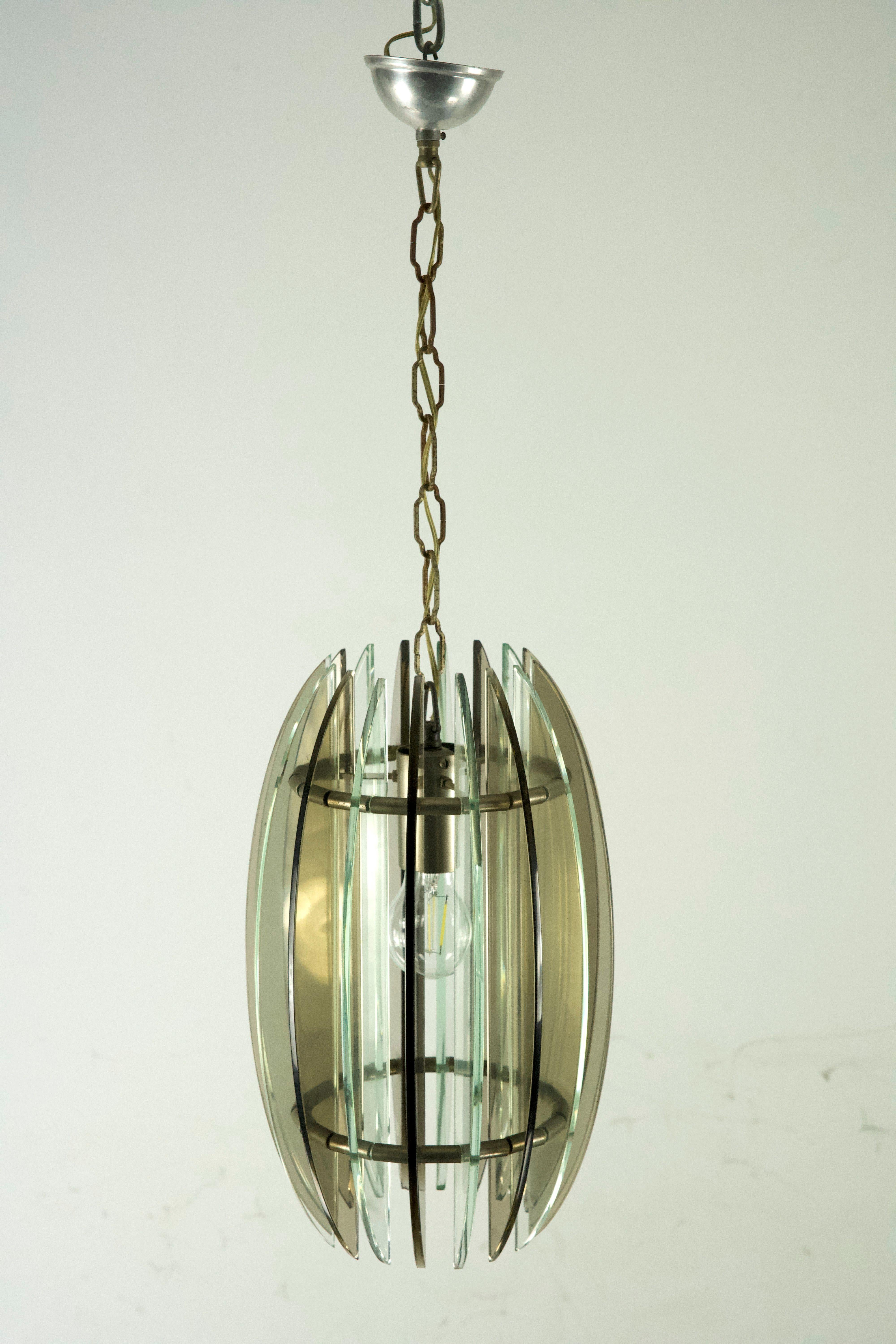 Mid-Century Italian fume and clear thick glass chandelier by Veca. Italy 1960s For Sale 3