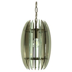 Mid-Century Italian fume and clear thick glass chandelier by Veca. Italy 1960s