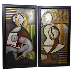 1970s Italian Mixed-Media Panels Inspired by Picasso's Marie-Thérèse Portraits