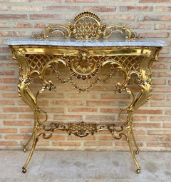 Mid-Century Italian Gilt Bronze Console with Marble Top, circa 1960