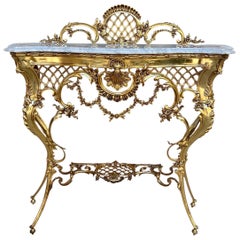 Mid-Century Italian Gilt Bronze Console with Marble Top, circa 1960