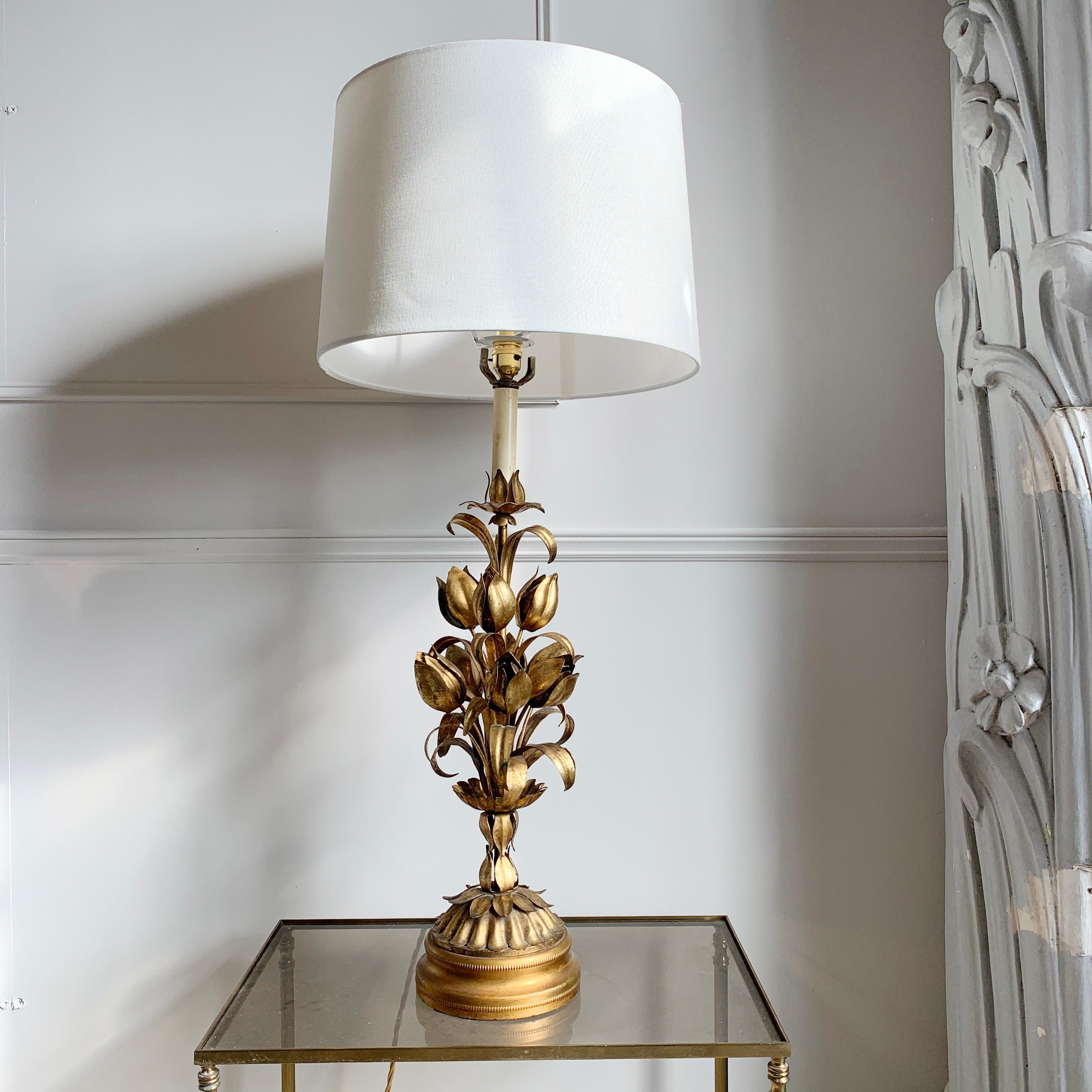 Midcentury Italian Gold Flower Table Lamp, circa 1950s For Sale 3